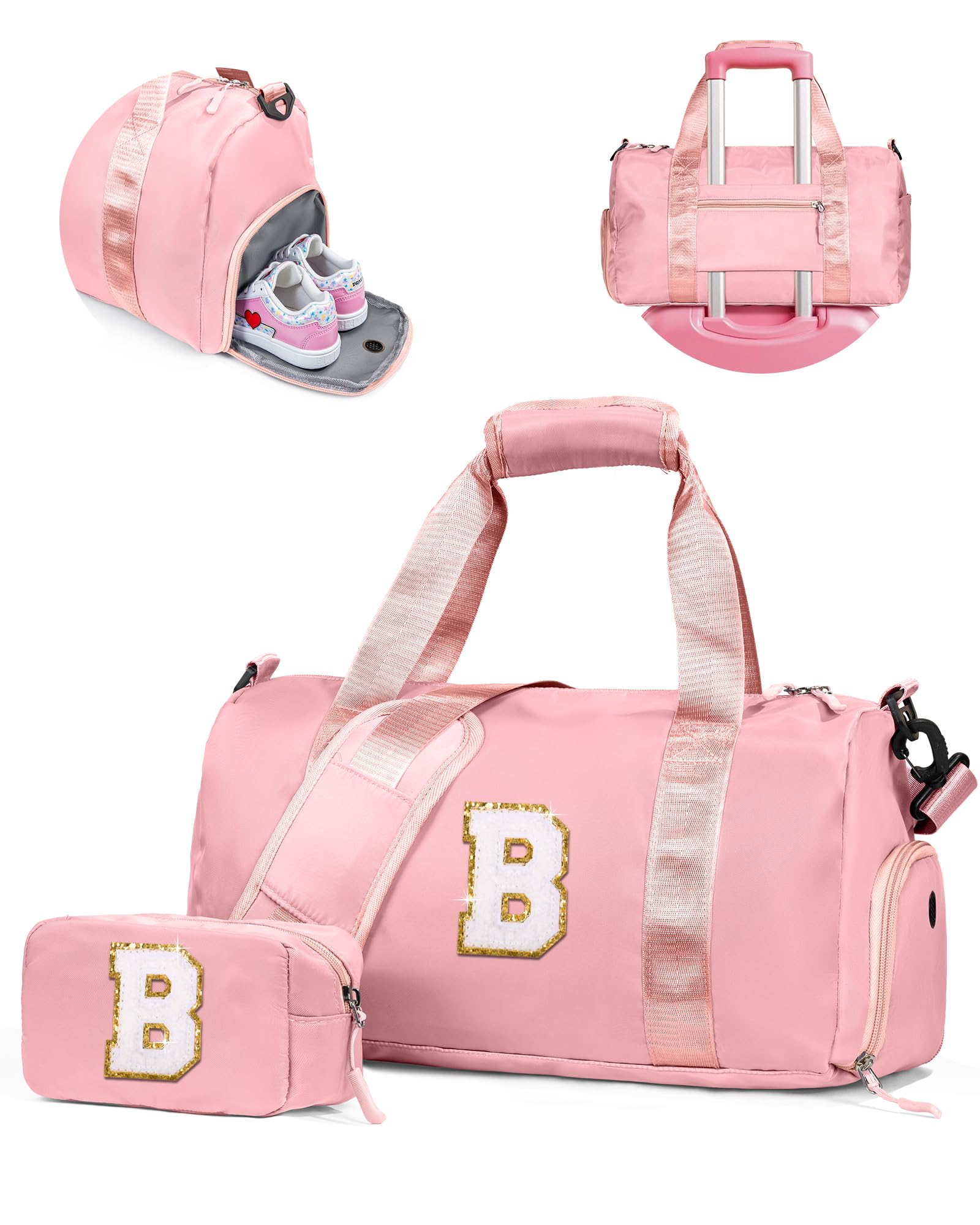 Vogewood Birthday Gifts for 3 4 5 6 7 8 9 10 11 12 Year Old Girls-Girl Gym Bag with Shoe Compartment, Kid Personalized Weekender Overnight Bags,