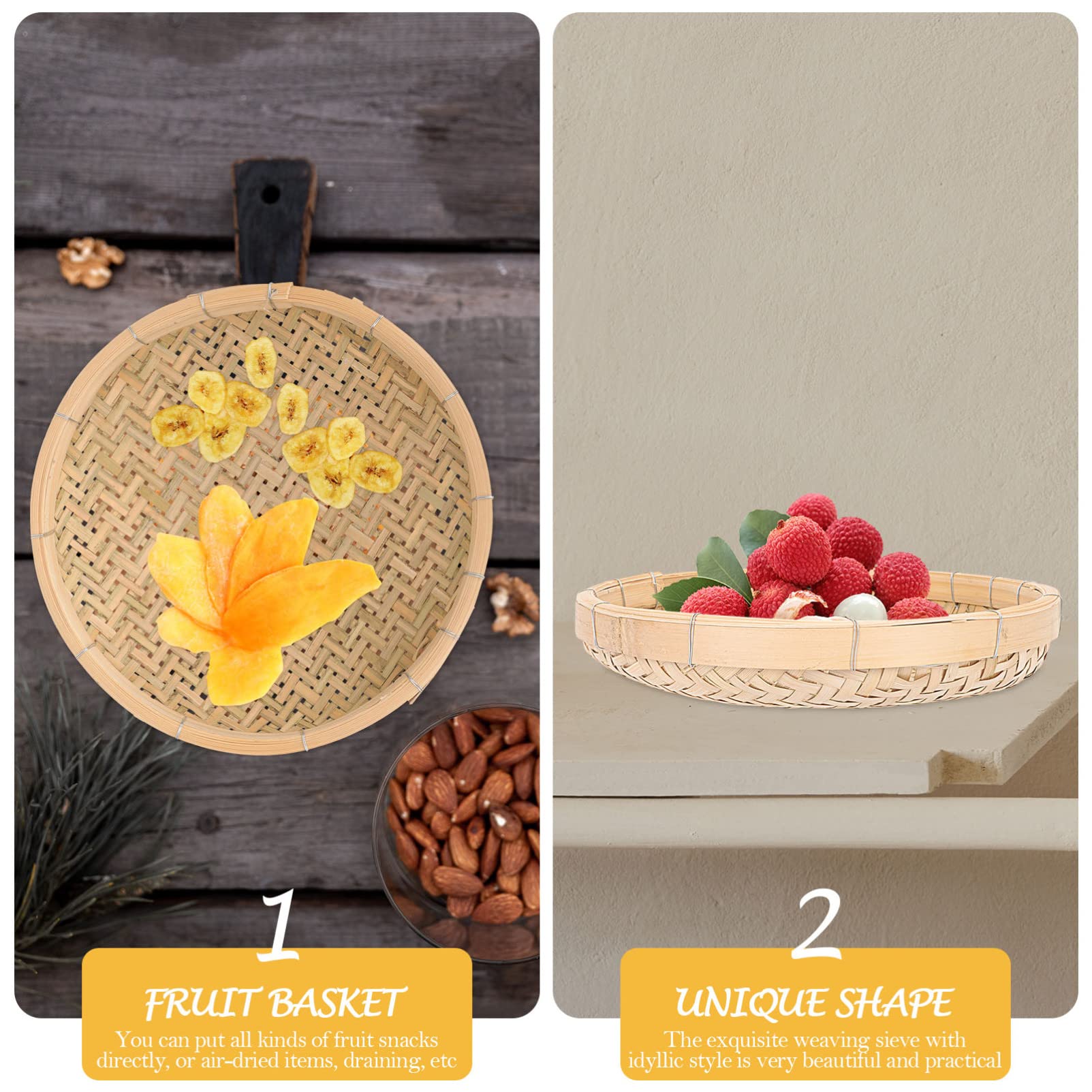 AUTSUPPL Storage Basket Multi Purpose Hand Woven Food Holder for Kitchen Versatile Fruit and Vegetable Tray Natural Material Decorative Storage