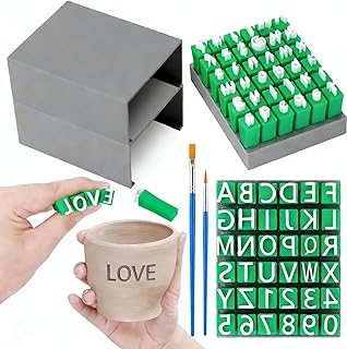 Alphabet Tonstempel Set, 2 Sets Alphabet Buchstaben Stempel für Ton und Keramik, mit Buchstaben Anzahl Symbol, Töpferwerkzeug Töpferstempel für Kunst und Handwerk (a-z, A-Z, 0-9)