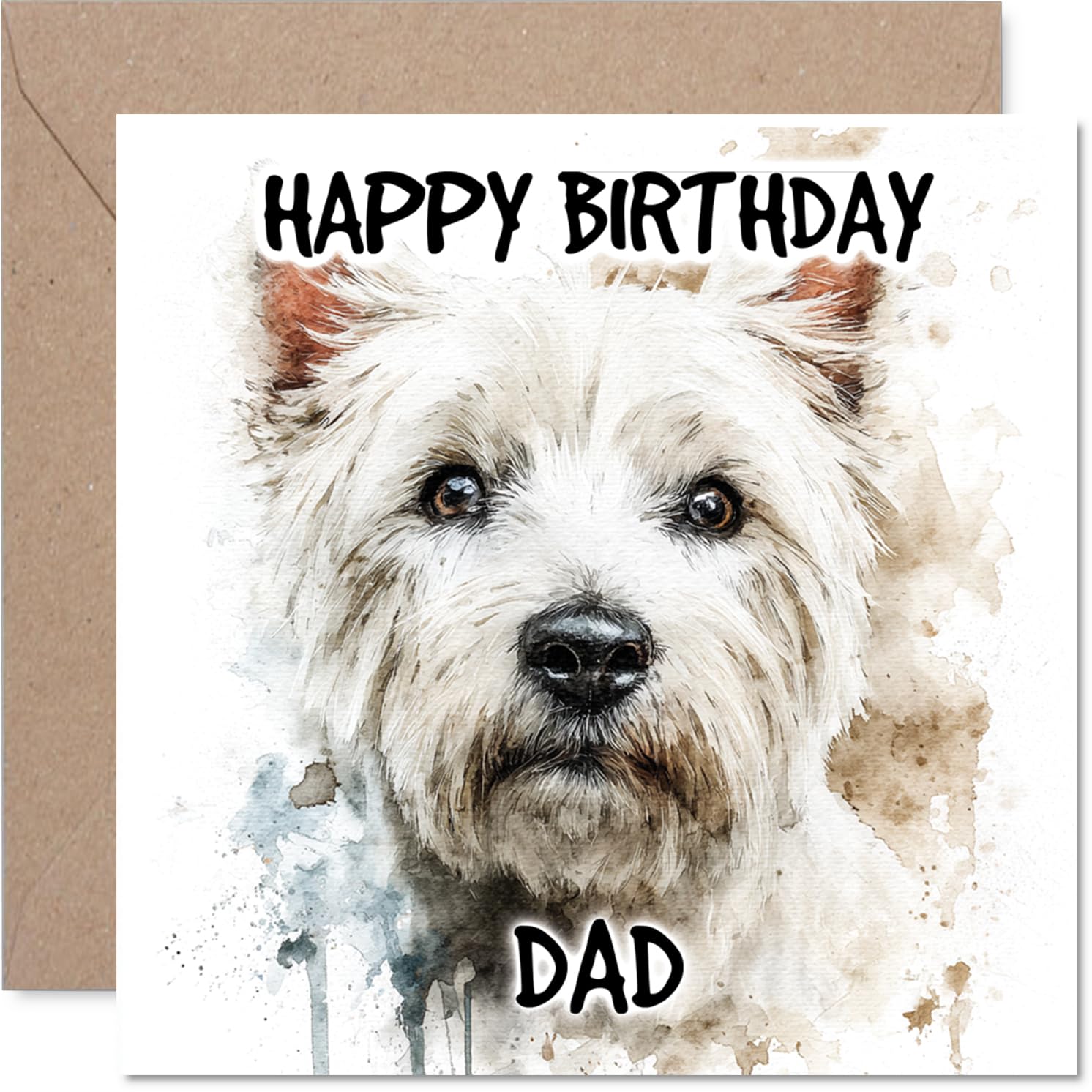 Dad Birthday Card - West Highland White Terrier - Happy Birthday Card for Dad from Son Daughter, 145mm Dog Breeds Bday Greeting Cards