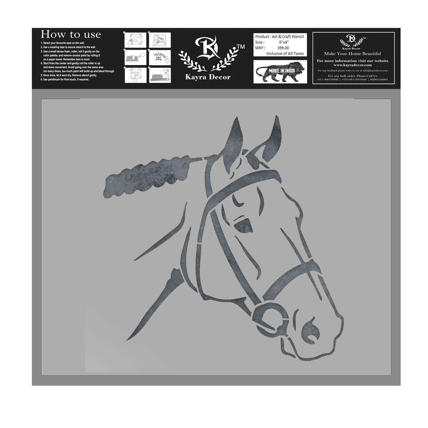 Kayra Decor Reusable Horse Head Stencil Painting Stencils for Art and Craft,Walls,Floor,Painting Canvas Art,T-Shirt, Cookie & Cake Decoration,Drawing Stencils for Kids, 6"x 6" (Pack of 1)