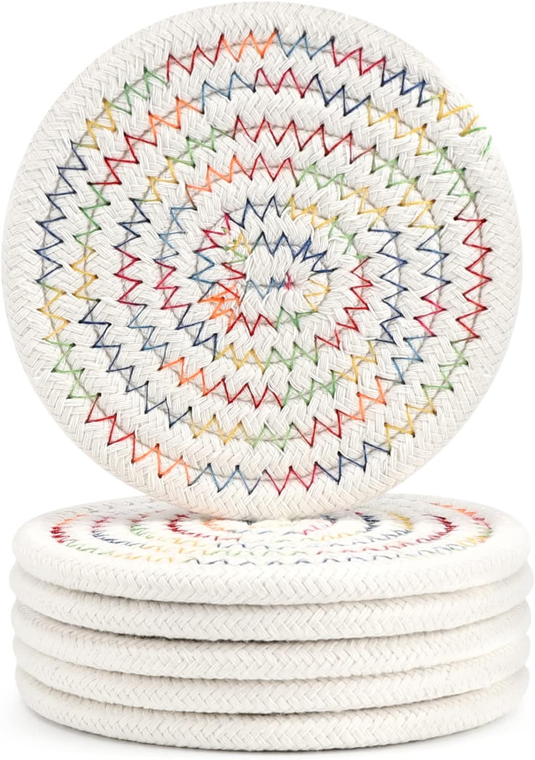 ABenkle6 Pcs Coasters for Drinks,Super Absorbent Drink Coasters, Stylish Handmade Round Woven Coaster for Coffee Table Tabletop Protection Housewarming Gift for Home Decor - 4.3 Inches
