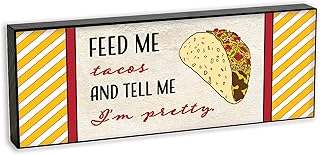 Elanze Designs Feed Me Tacos I'm Pretty Yellow 8 x 3 Wood Double Sided Table Top Sign Plaque