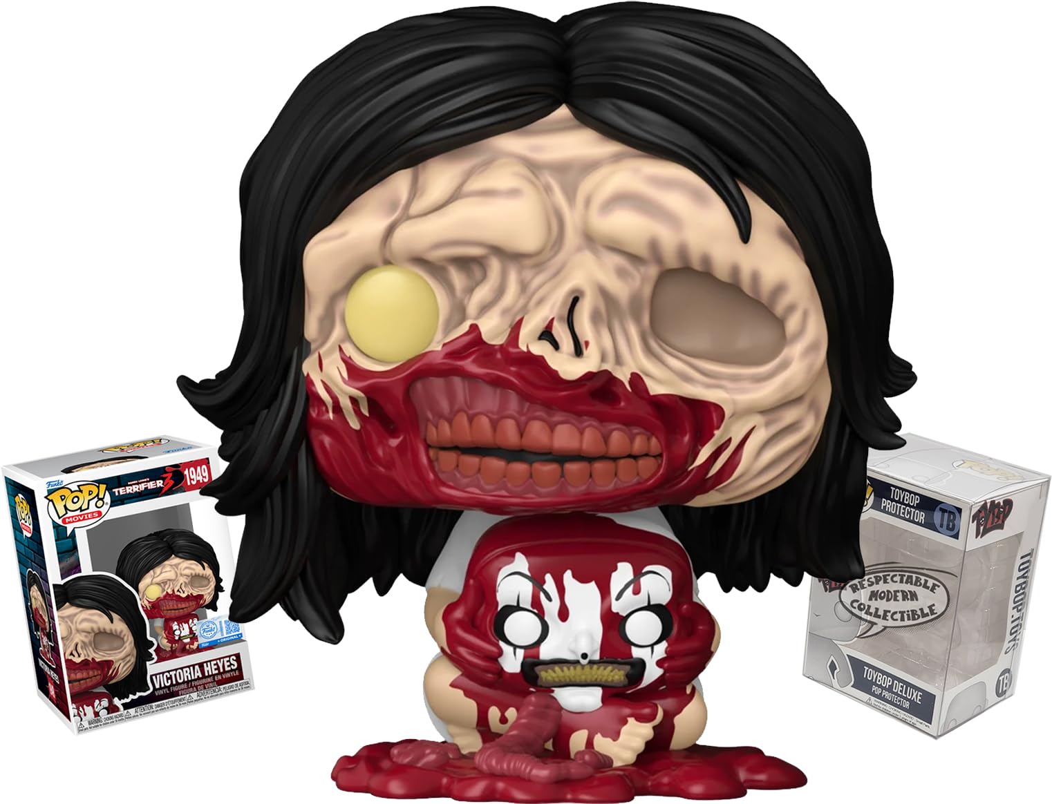 Funko Terrifier 3 EE Exclusive Victoria Heyes Sitting Bloody + ToyBop Protector: Pop! Horror Movies winylowa figurka w zestawie z ochraniaczem pop pudełko kolekcjonerskie, zestaw upominkowy