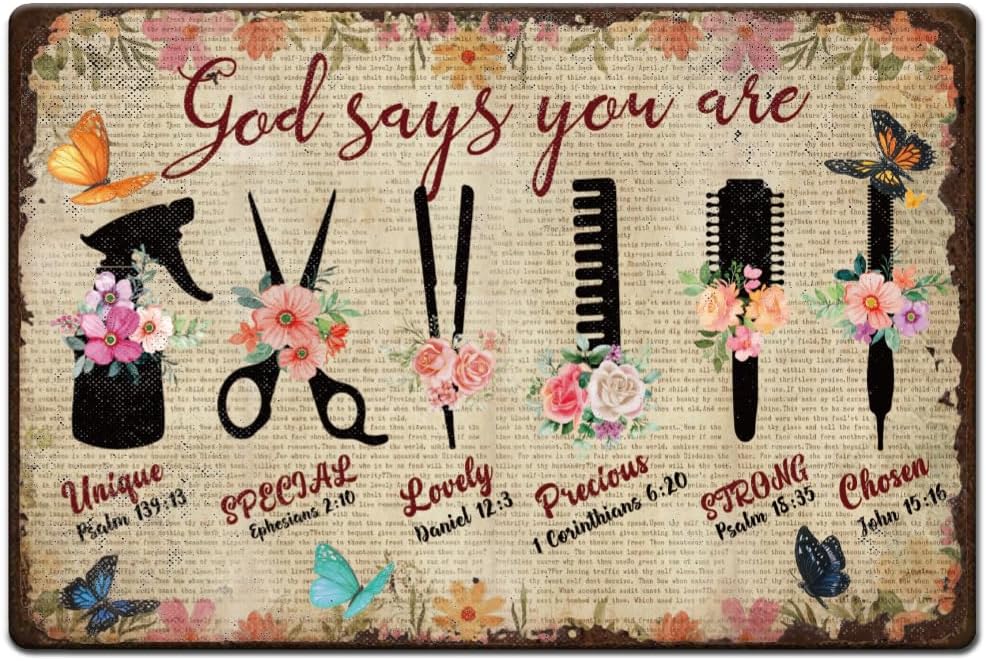 1pc Vintage Metal Tin Signs 8x12 inch Hairdressing Tools Metal Sign Hair Salon Wall Decor Personalized Hairstylist Gift for Hair Stylist Barbershop Home Wall Decor