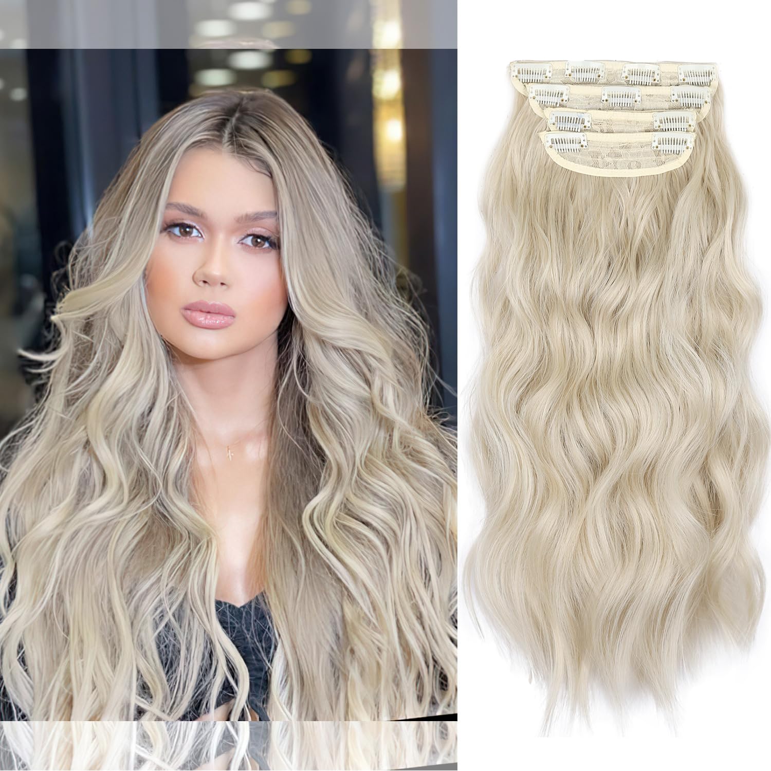 Blonde mixed clipins new Amazon.com : Real Hair Extensions Clip in Human Hair Golden  main image 3