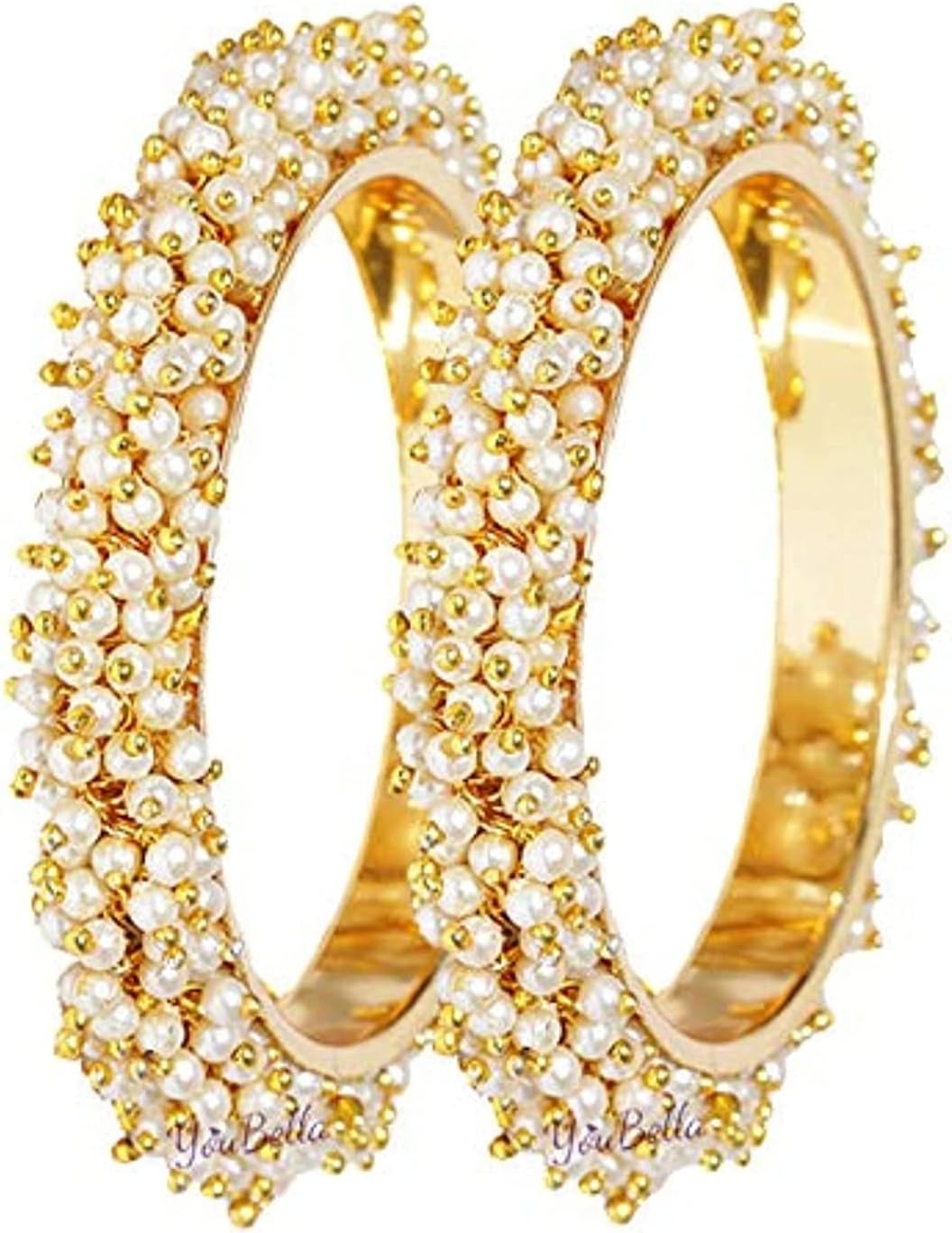 T.SJewellery Traditional Pearl Studded Gold Plated Bangles for Women and Girls