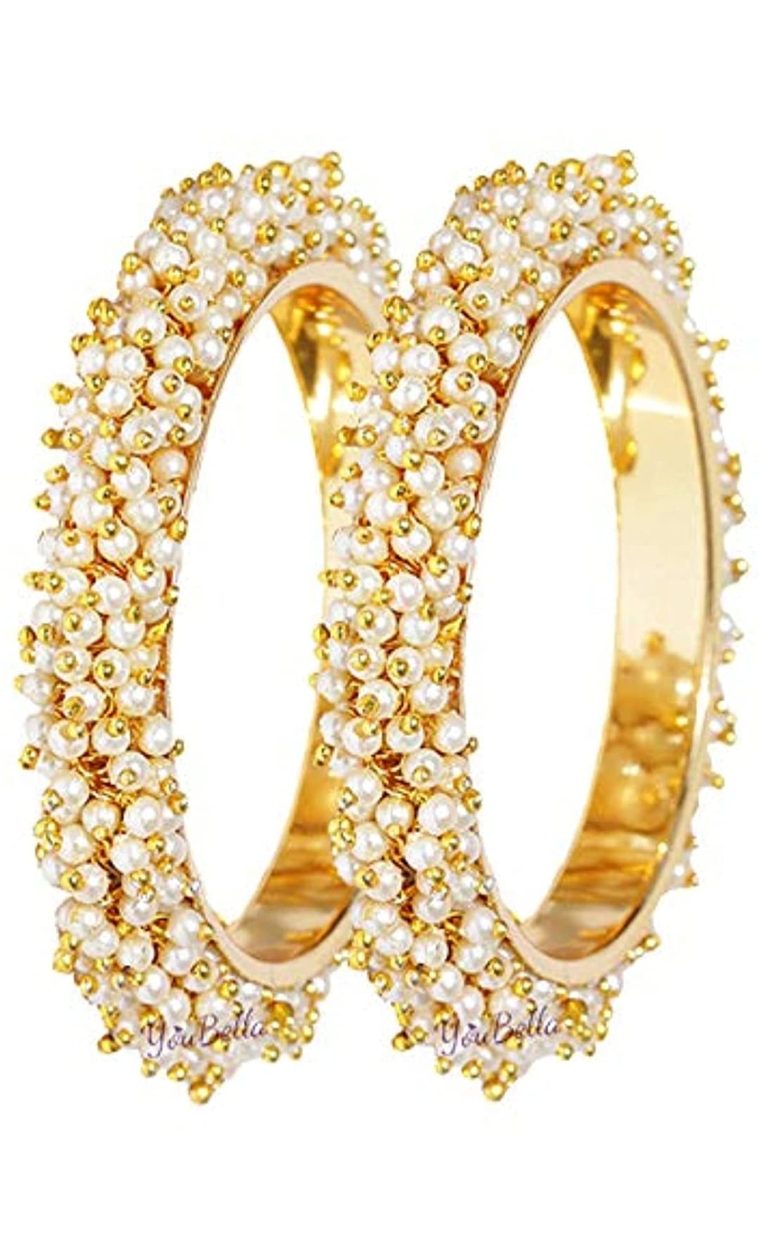 T.SJewellery Traditional Pearl Studded Gold Plated Bangles for Women and Girls