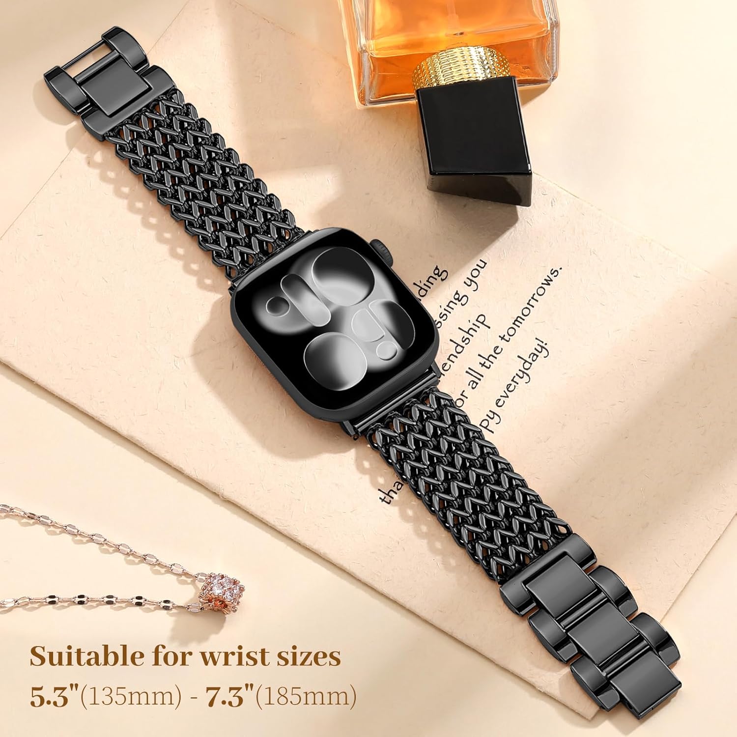 SNBLK Dressy Band Compatible with Metal Apple Watch Bands for Women 40mm 41mm 42mm 38mm 44mm 45mm 46mm, Stainless Steel Link Bracelet, Designer Strap for iWatch Series 11/Se/10/9/8/7/6/5/4/3/2, Black - Image 5