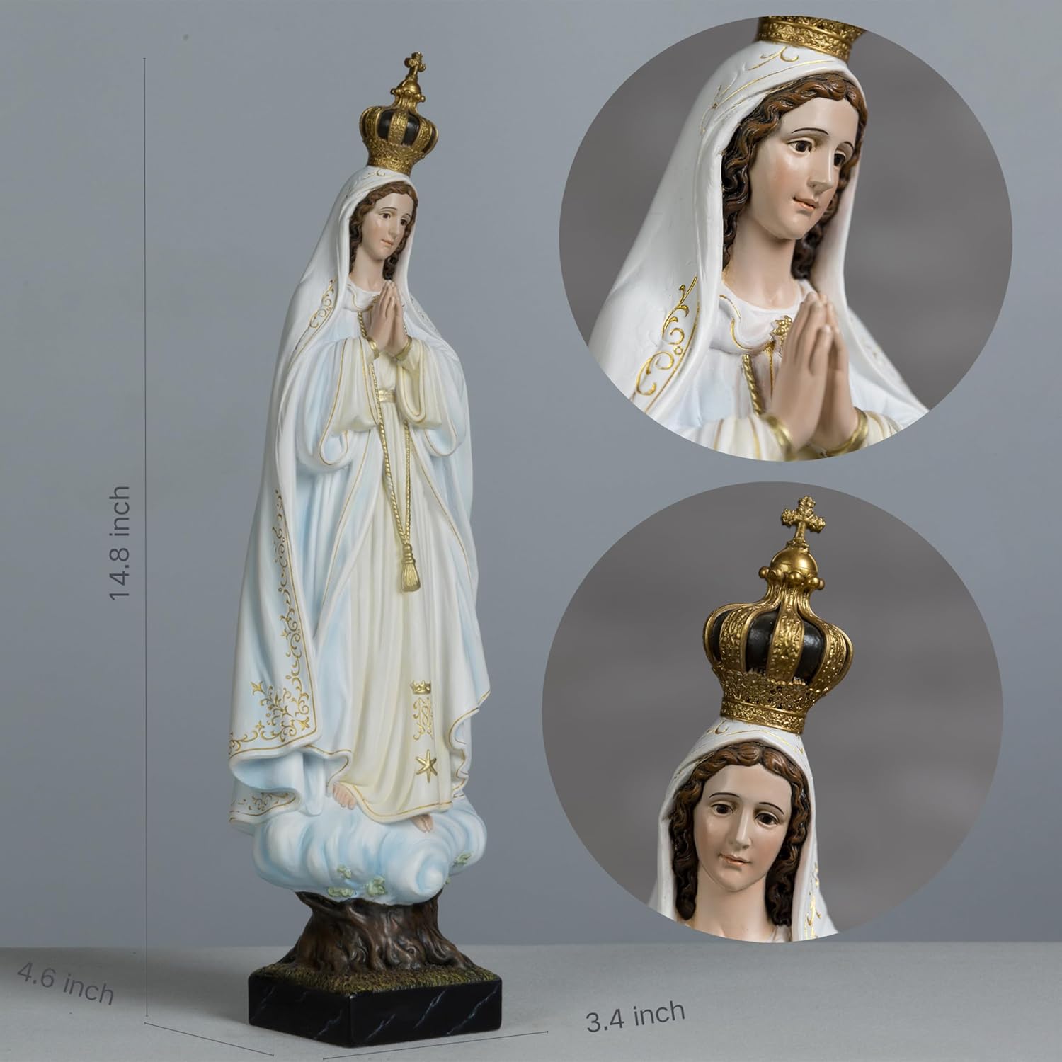 BC Catholic Our Lady of Fatima Virgin Mary Statue, 14.8" H Holy Mother Statue for Altar, Religious Gift Sacred Centerpiece for Home,Church, Hospital, Renaissance Sculpture Handpainted by Buildclassic - Image 2