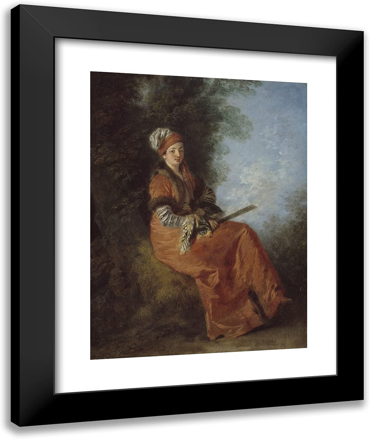 ArtDirect Jean Antoine Watteau 20x24 Black Modern Framed and Double Matted Art Print Titled The Dreamer (La Raveuse)