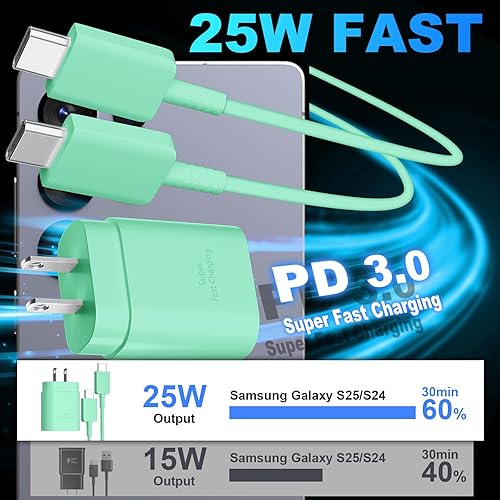 Miniatura 8 de Samsung Super Fast Type C Charger 25W Android Charger 10FT USB C Charger Cable de carga rápida para Samsung Galaxy S23S23 UltraS23+S22S22