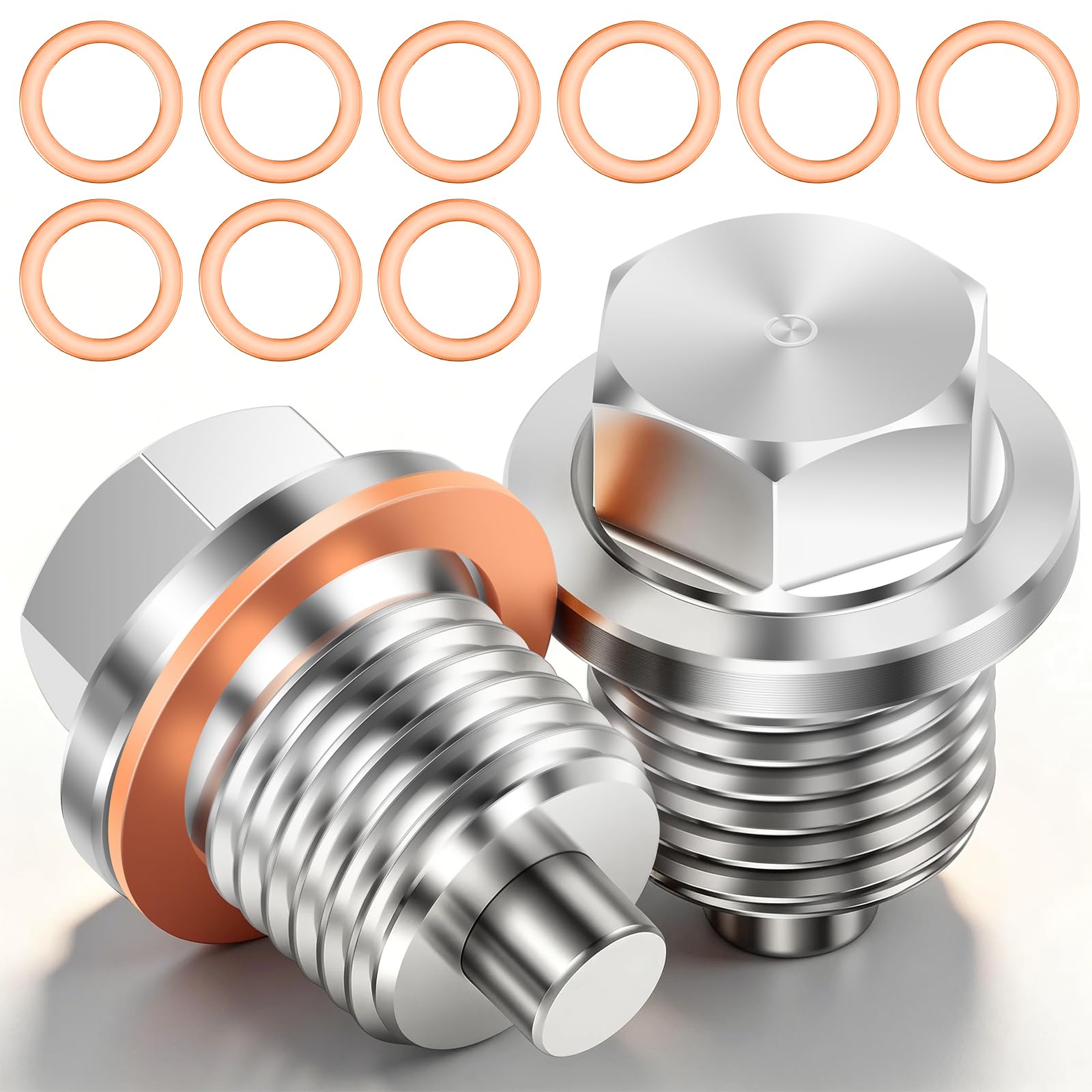 Lulobtg Silver ﻿2 Pcs M14 X 1.5 Magnetic Oil Drain Plug Magnetic Seal Oil Pan Drain Nut With 10 Pcs Washer For Cars Motorcycles Boats