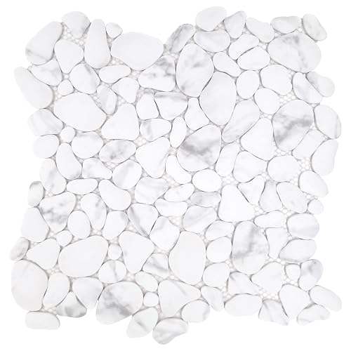 SUNWINGS 10-Sheet Pebble Tile, Carrara White