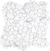 Vista 1 de SUNWINGS Azulejo de guijarros de 10 hojas para ducha, borde de suelo, cocina, baño, salpicadero de vidrio reciclado blanco Carrara, aspecto