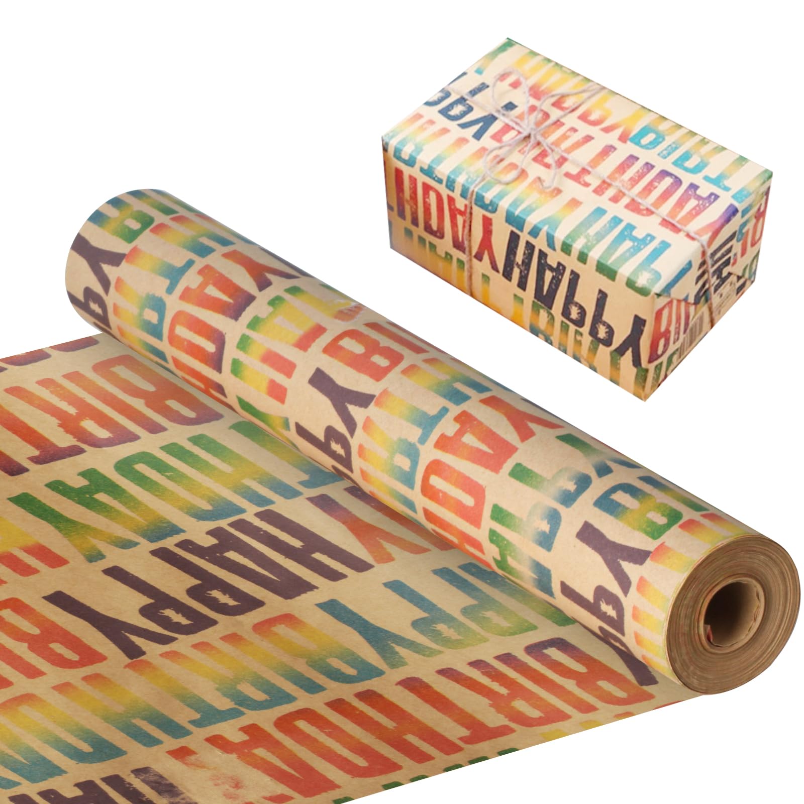 Happy Birthday Wrapping Paper Roll, 25m x 43cm Colorful Kraft Happy Birthday Gift Wrapping Paper Rolls for Birthdays Party Women Men Girls Boys Gift Wraps