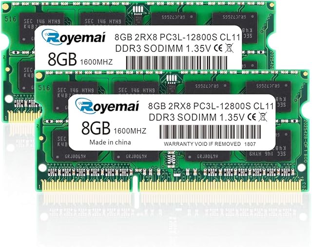 ROYEMAI 16GB Kit ( 2X8GB ) DDR3L/ DDR3 1600 Sodimm 2RX8 PC3L/ PC3-12800 204pin 1.35V CL11 DDR3 RAM Memory for Laptop