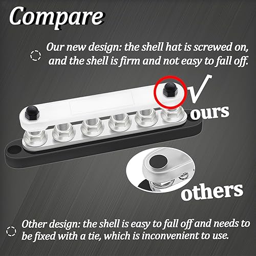 Miniatura 3 de maierke Barra de bus de 250 A, 12 V, marina, 6 x 516 pulgadas (M8), bloque de distribución de energía de 12 V-48 V con cubierta, con 6 terminales de