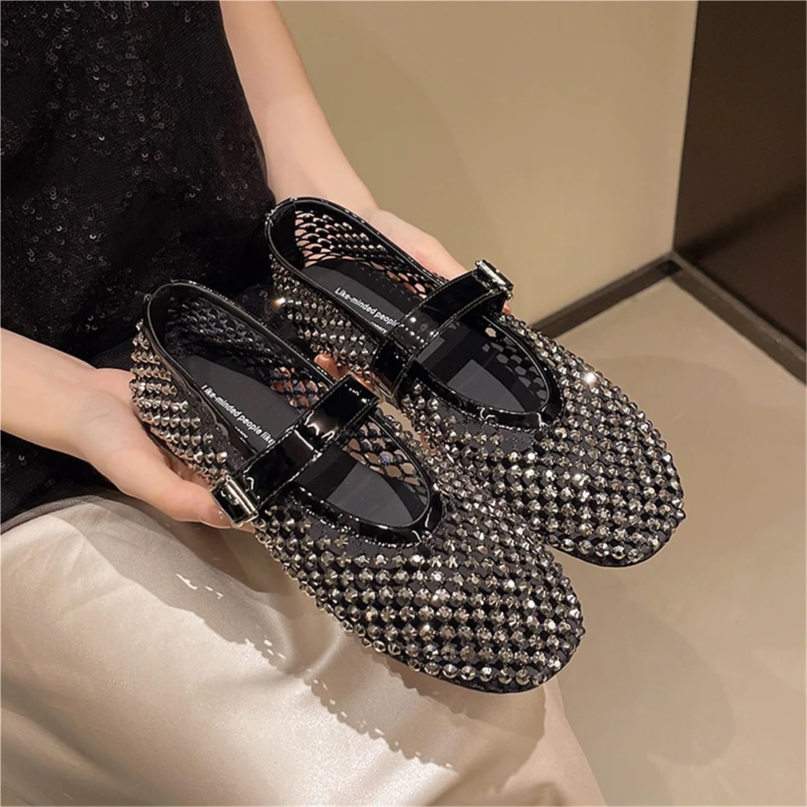 Ballerine a Rete con Strass di Cristallo, Scarpe da Donna Rivetti e, Estate, Taglia Comoda 40 per Donna