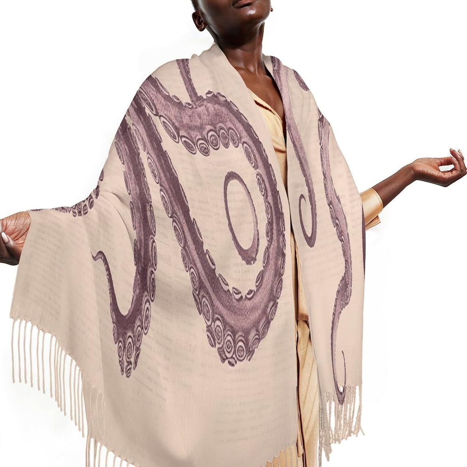 Vintage Octopus Scarf for Women Men Soft Warm Fashion Blanket Scarves Classic Cashmere Feel Scarf Long Shawl Large Scarves Cold Weather Thick Blanket Scarfs