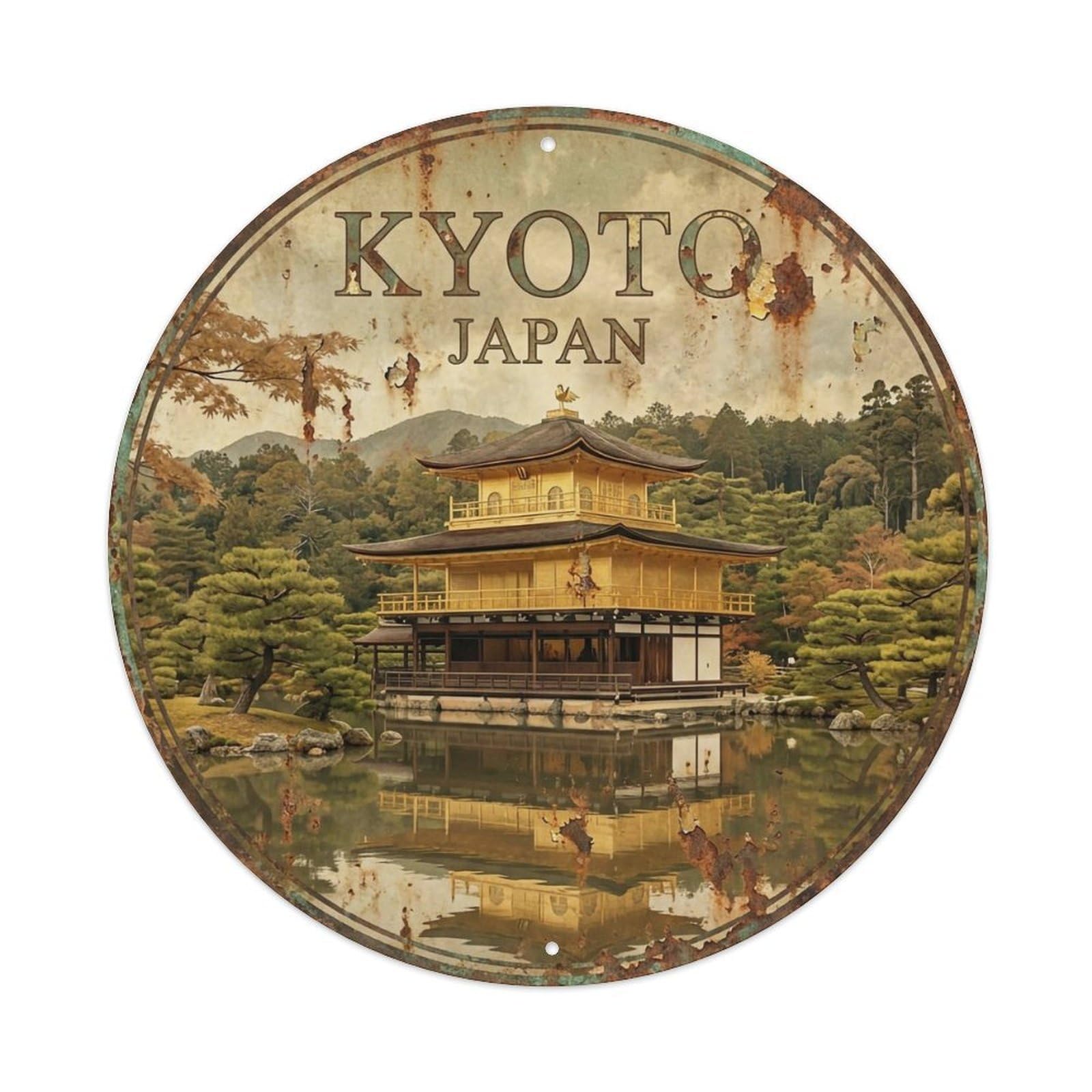 Vintage Travel Kyoto Japan Harmony Vintage Metal Tin Sign Plaque Wall Decor for Cafe, Club Bar, Office, Garden Metal Poster 8x8Inch