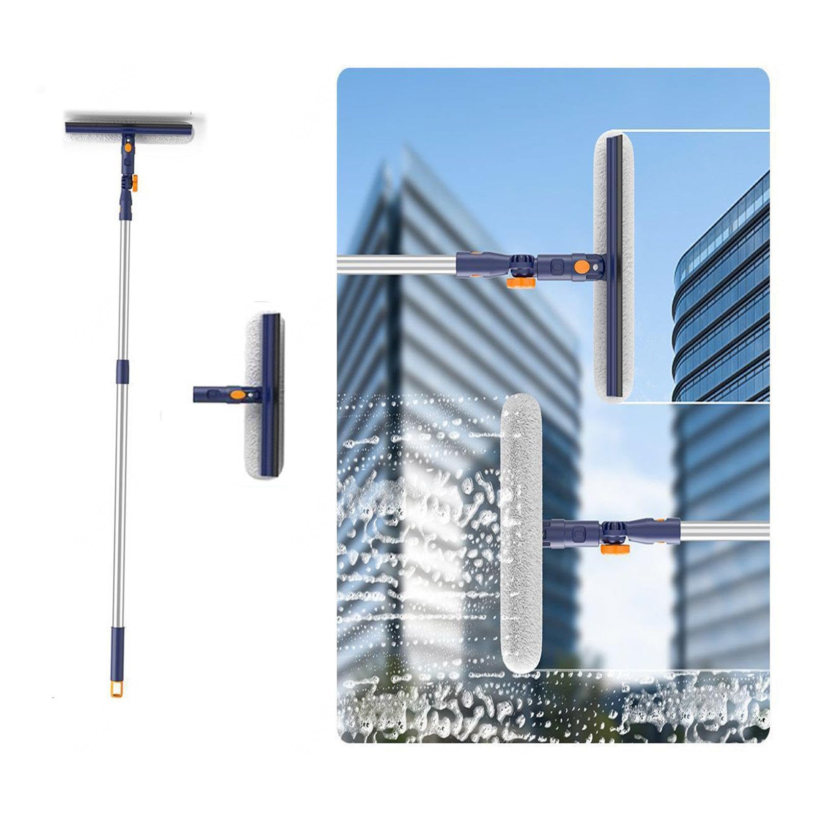 Fensterwischer Mit Teleskopstiel mit Drehbarem Kopf Teleskopstange für Fensterreinigung mit Verstellbarer Verlängerungsstange Geeignet für Glas, Autoscheiben usw,white-150cm(59.06in)