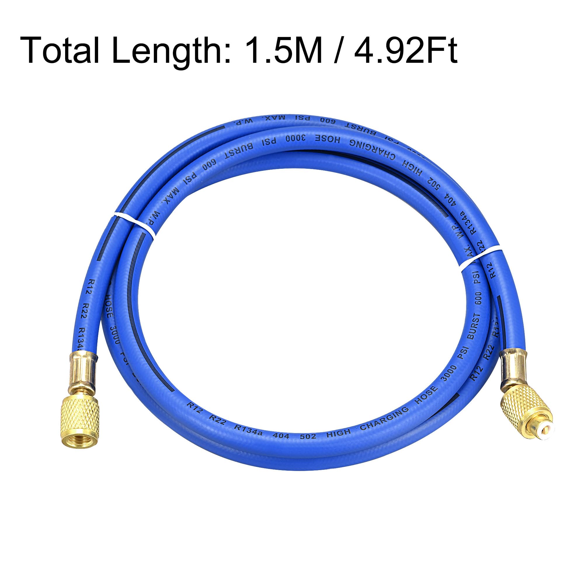sourcing map Tuyau Remplissage réfrigérants 1/4pouce Filetage 4.92Pi Longueur 600PSI Tube pour Entretien Réfrigération Climatiseur Domestique Bleu