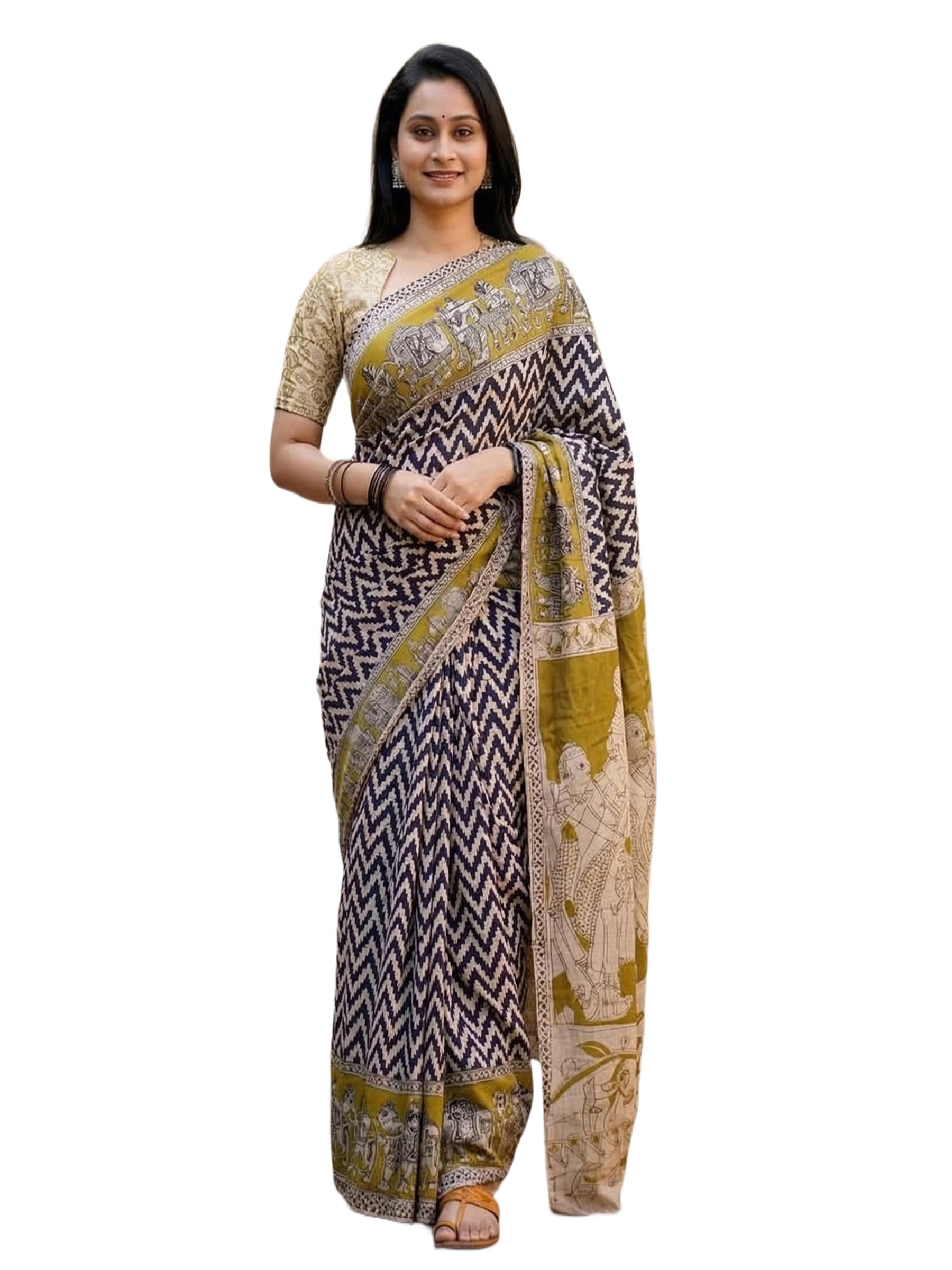 anjaneya sarees Woven Linen Designer Solid Printed Saree-picture-28