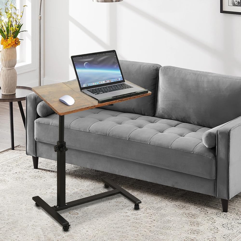 Table de Lit à Roulettes Réglable pour Ordinateur Portable avec Freins Arrière