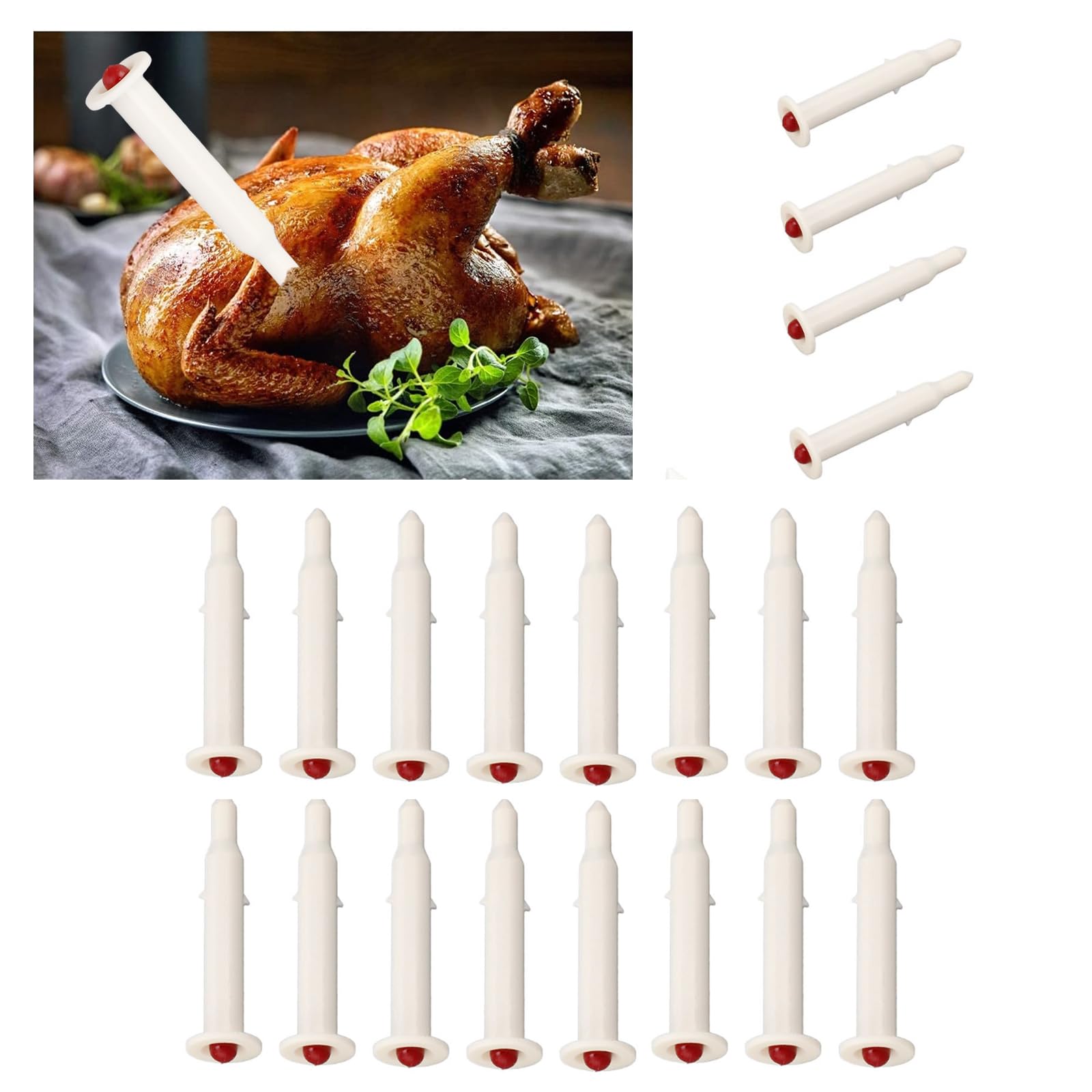 BORDSTRACT 20Pcs Poultry Thermometer, 1.8in Plastic Disposable Temperature Meter, Roasted Chicken Temperature Meter Set for Oven Cooking Poultry Turkey Chicken Meat Beef