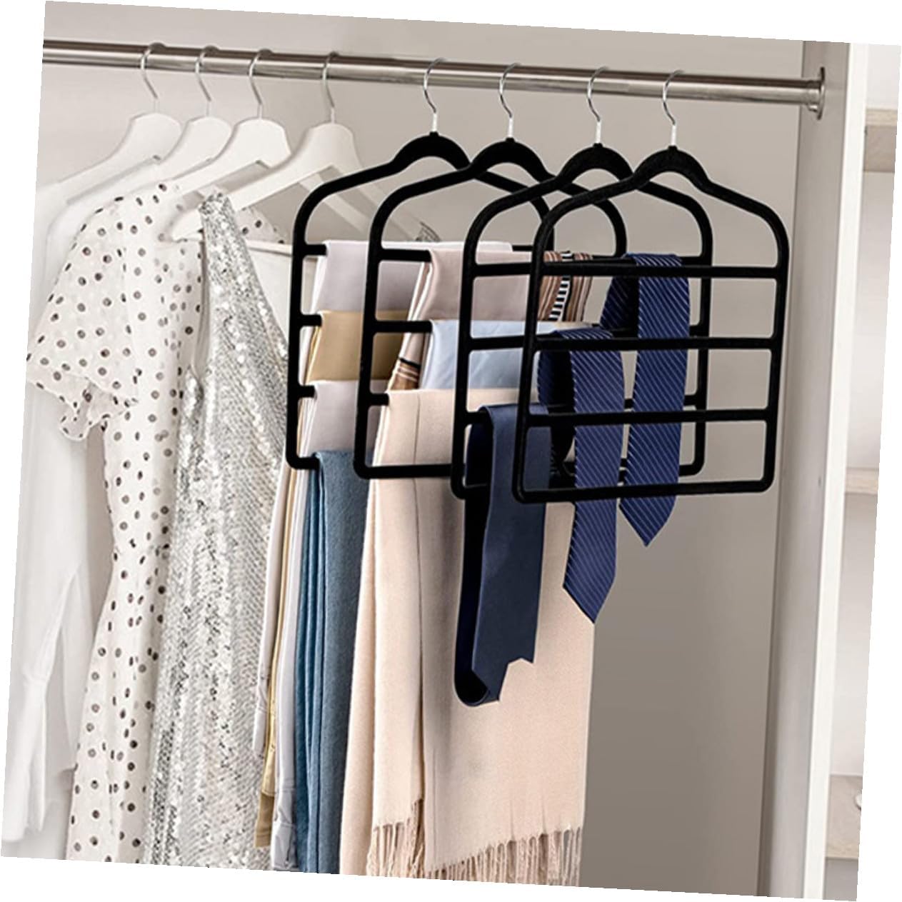 Angoily 5pcs Space-Saving Pants Hangers with Multi-Layer Design for Closet Organization Trousers and Scarf Rack Black Household Clothes Storage