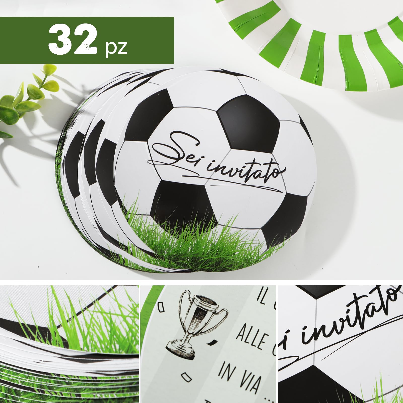 Inviti Compleanno Bambino Calcio - 32 Biglietti Rotondi Tema Football Per Feste - Foto 5