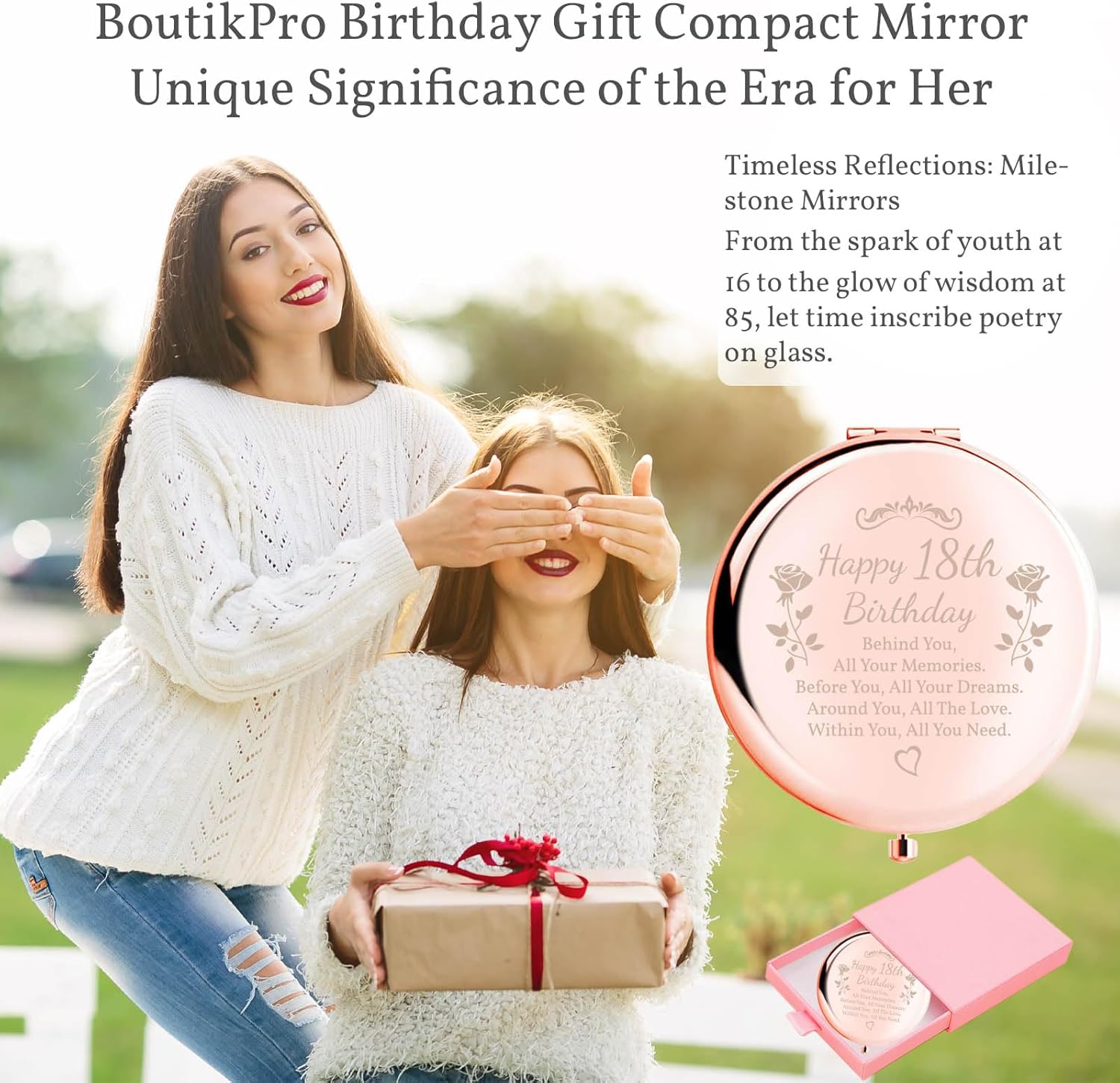 Birthday Gifts for Women Makeup Mirror 10th-85th Birthday Gifts for Sister Mom BFF Daughter Grandma Granddaughter - Milestone Birthday Presents 2-in-1 Compact Mirror (18th Birthday) - Image 4