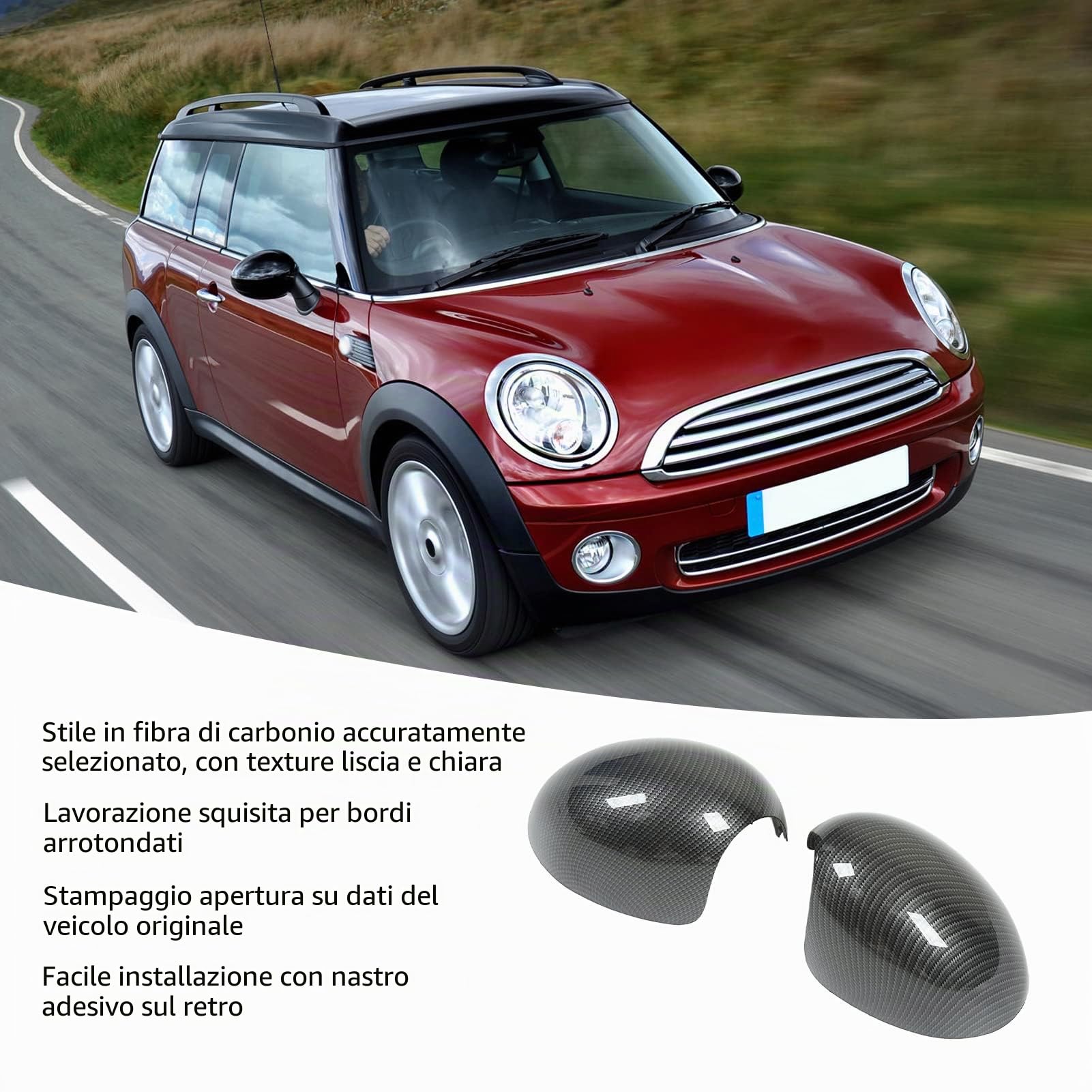 Copertura per Specchietto Retrovisore,Coperture per Specchietti in Fibra di Carbonio di Ricambio per Coppia Sinistra e Destra per R55 R56 R57 R58 R59 R60 R61 2007-2016