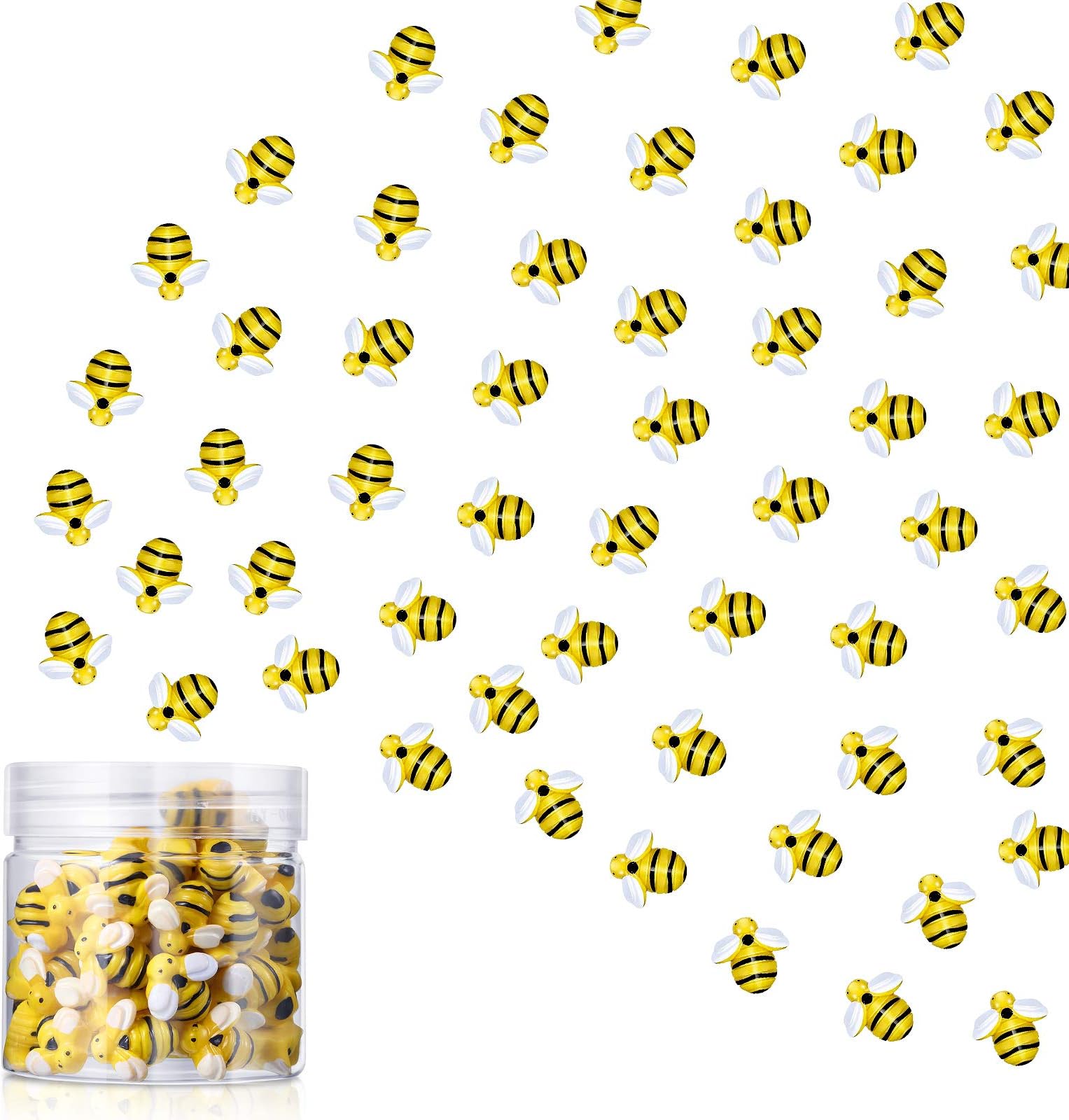 Hicarer 45 Pieces Tiny Bees Craft Decoration Party Decor Flatback Honey Resin Bee Shaped Embellishment with Storage Box for DIY Craft Home(0.51 Inch)