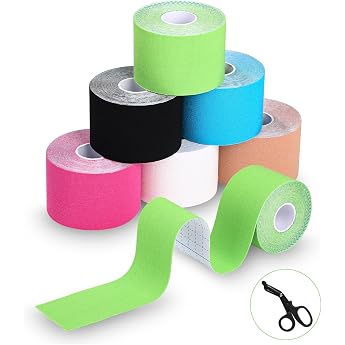 6 Rolls Sports Tape 5 m x 5 cm Kinesiology Tapes Skin-Friendly Tapes Kinesiology Tape with Special Scissors Waterproof Kinesiotape for Knee Shoulder and Elbow Muscle Tightening Bands
