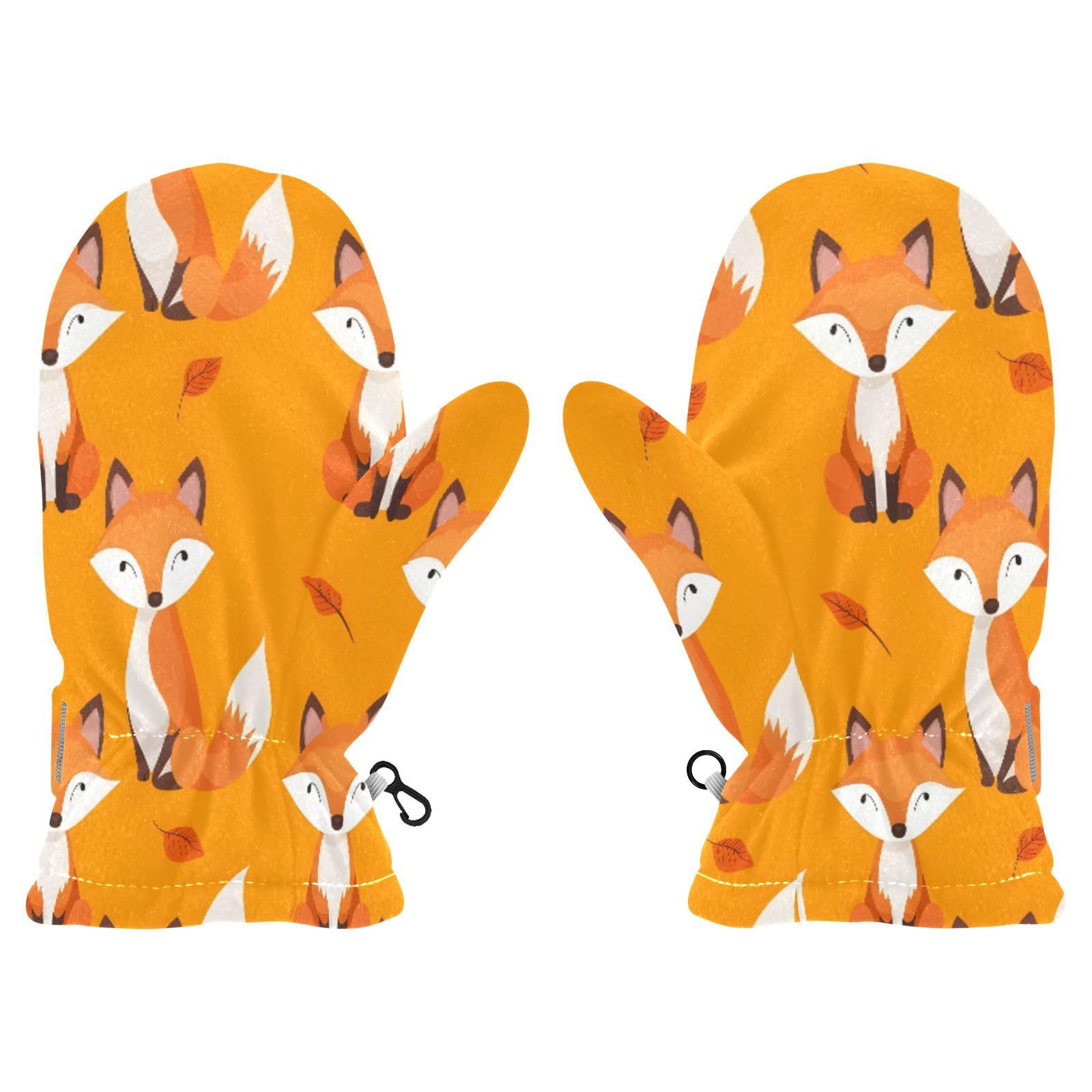 Kid's Winter Gloves Children Warm Gloves Seamless Pattern Cute Fox for Boys Girl Age 2-4 Years