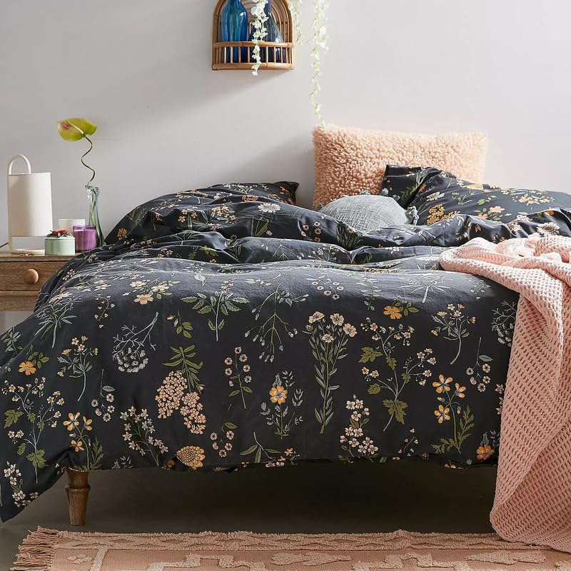 Freyamy Floral Double Duvet Cover Set - 3pcs Floral Bedding Set, Vintage Black Reversible Bedding Set Single Size 200x200 cm and 2 Pillowcase 50x75 cm โ image 1