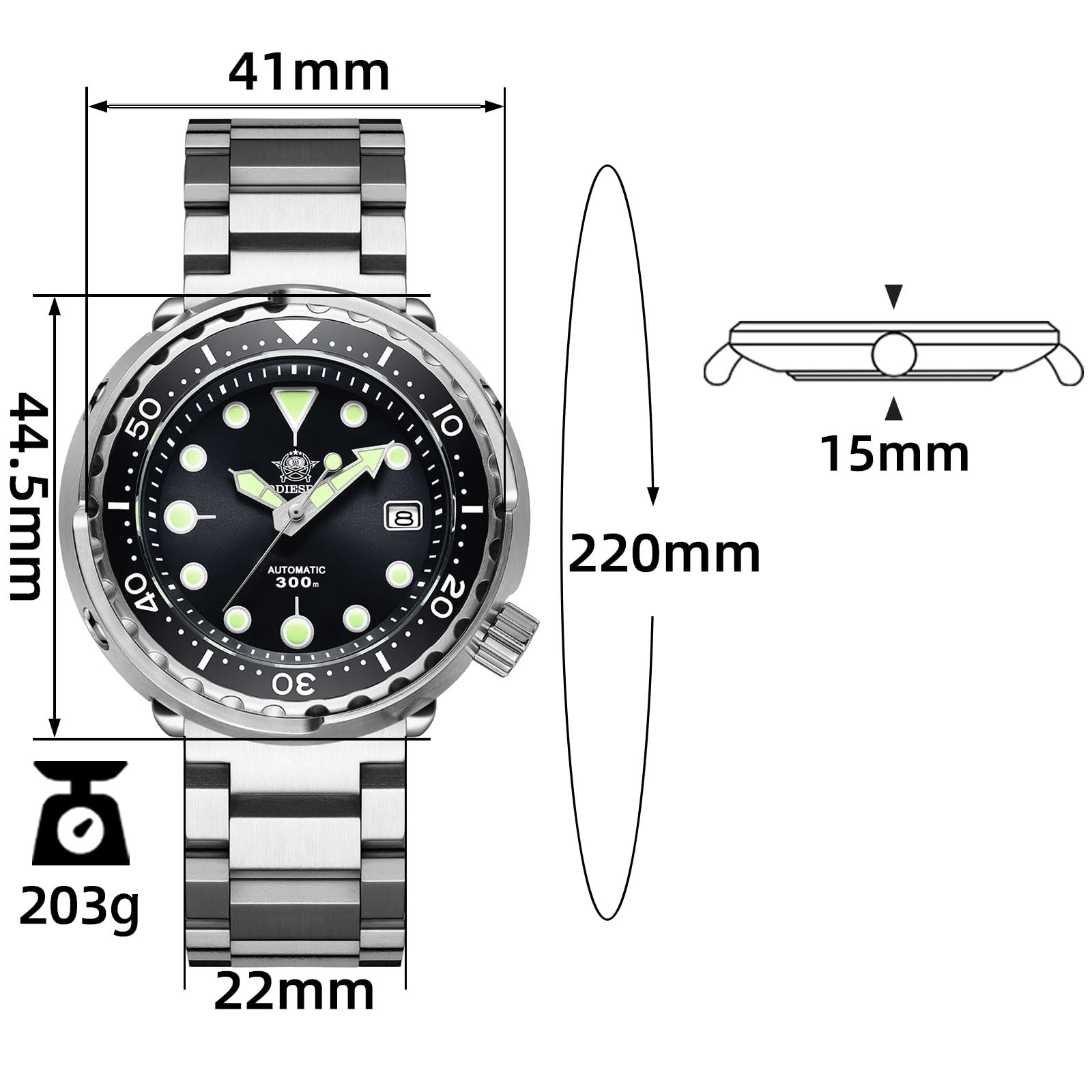 ADDIESDIVE Herren Automatik Automatikuhr Elegant Lässig Mechanisch Armbanduhren Mit Saphirglas Edelstahlarmband/taucheruhr Herren