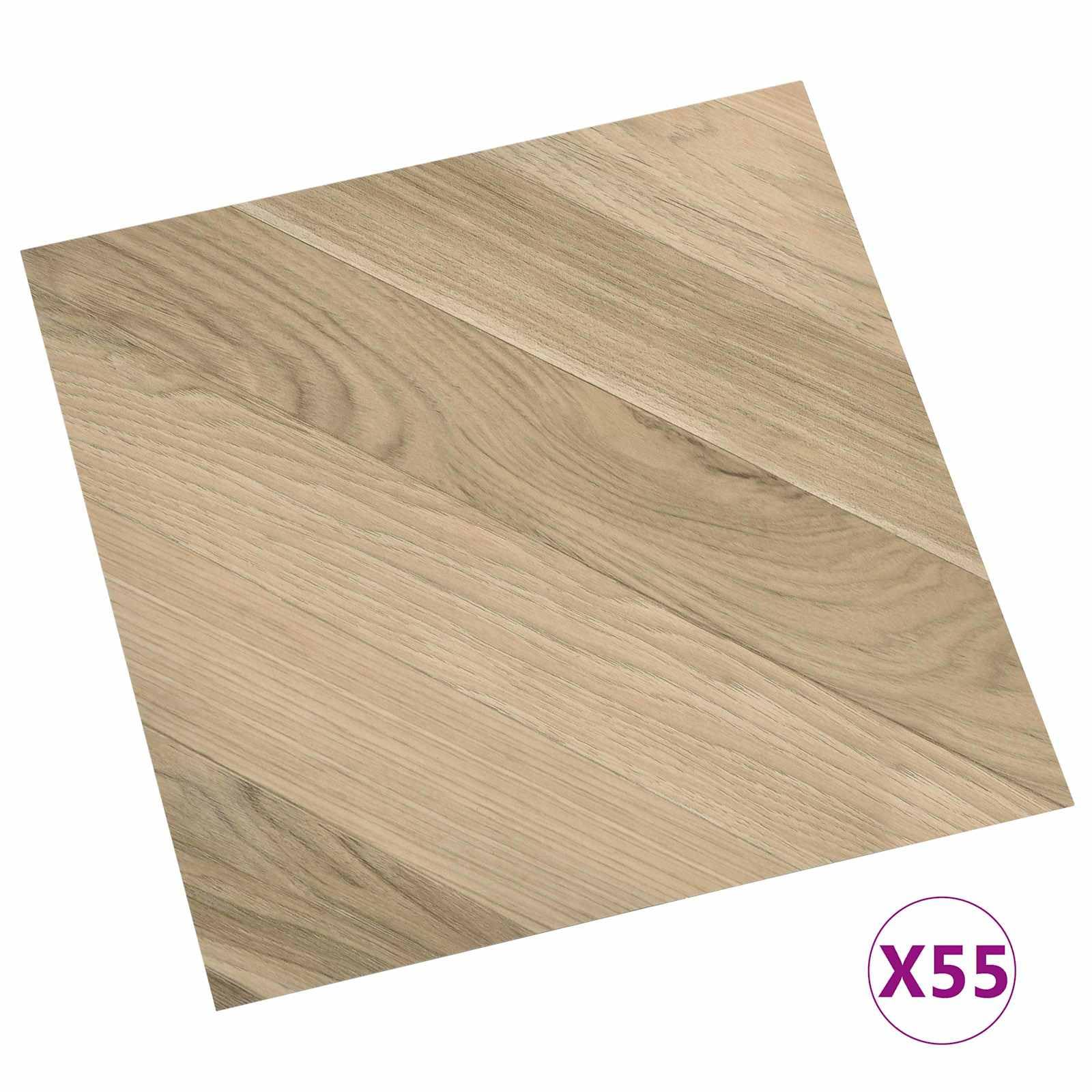 Lot de 55 dalles de sol autocollantes en PVC de 5,11 m², marron, pour l'intérieur, rectangulaires avec bords lisses, installation facile à faire soi-même, surface facile d'entretien pour les espaces