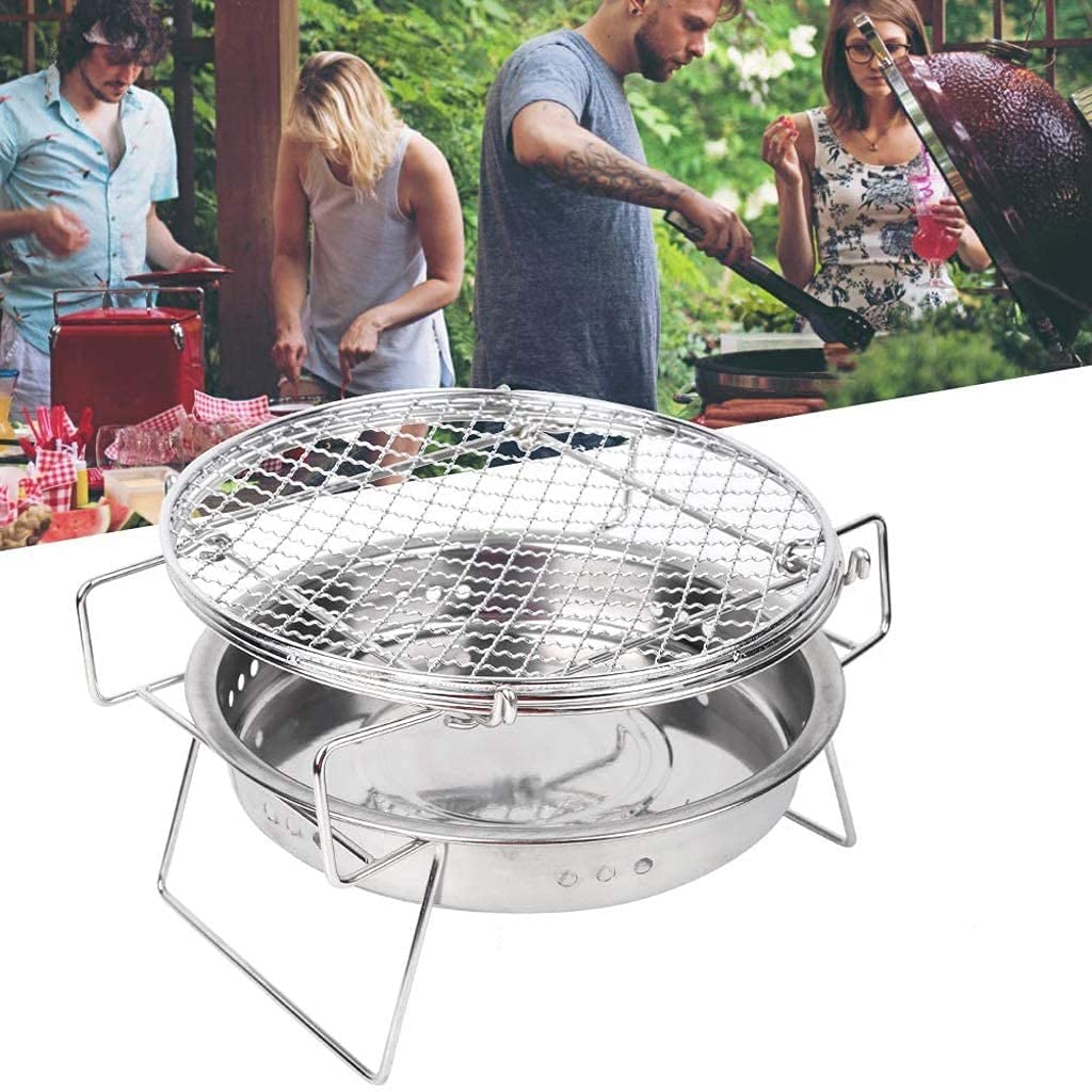 Parrilla redonda portátil de acero inoxidable para barbacoa de 30 x 18,3 cm, ideal para barbacoa al aire libre, fogata, uso en el patio trasero