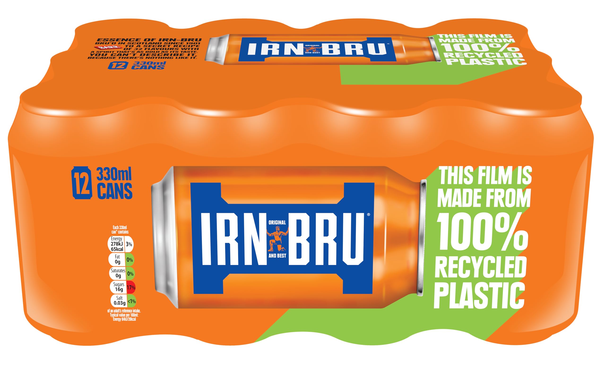 IRN-BRU Regular, 12 Pack Iconic Flavoured Fizzy Drink Multipack Cans - 12 x 330ml Cans