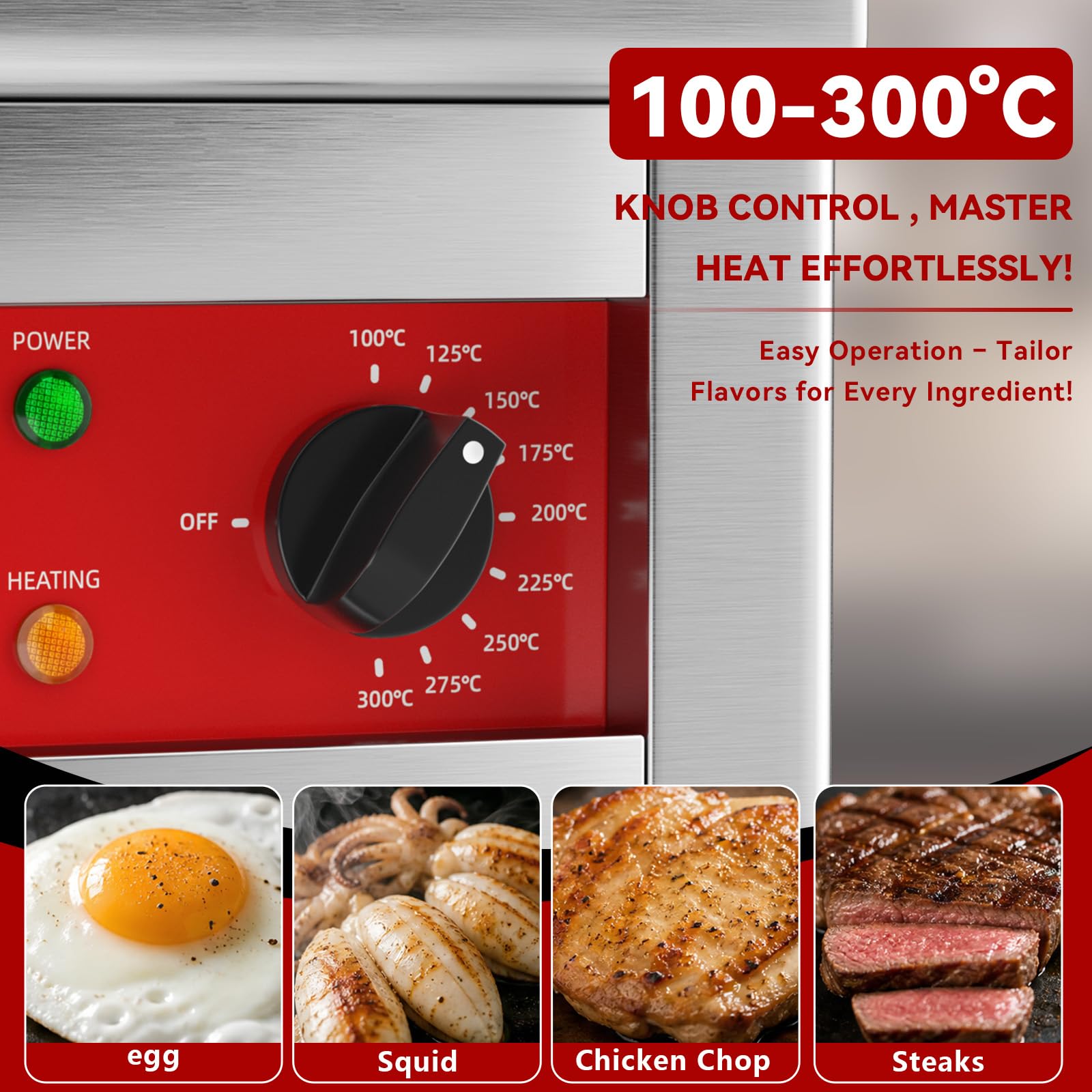 CROSSON 40 * 40CM Plaque chauffante électrique commerciale, gril plat avec plaque de cuisson en fer antiadhésif de 10 mm d’épaisseur pour restaurant et usage domestique -230V/2500W(EG-400C EU)