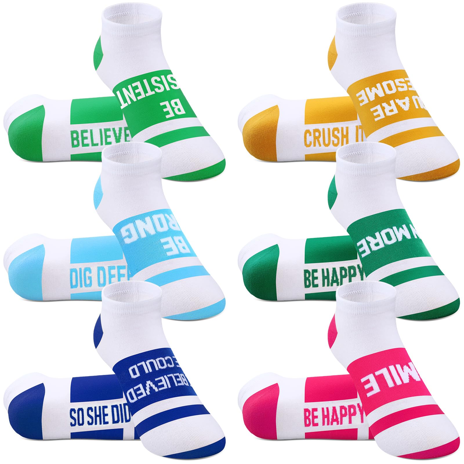 Suhine 6 Paar inspirierende Laufsocken, mehrfarbig, niedrig geschnitten, Sportsocken für Weihnachten, Damen, Herren, Läufer, Geschenke