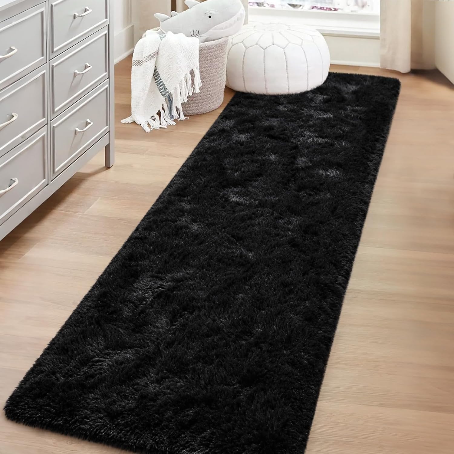 TWINNIS Super Soft Shaggy Runner Rugs Fluffy Carpets, 2x6 Feet, Indoor Modern Plush Area Rugs for Hallway Living Room Bedroom Kitchen Entryway, Upgrade Anti-Skid Rectangular Fuzzy Rug, Black - Image 7