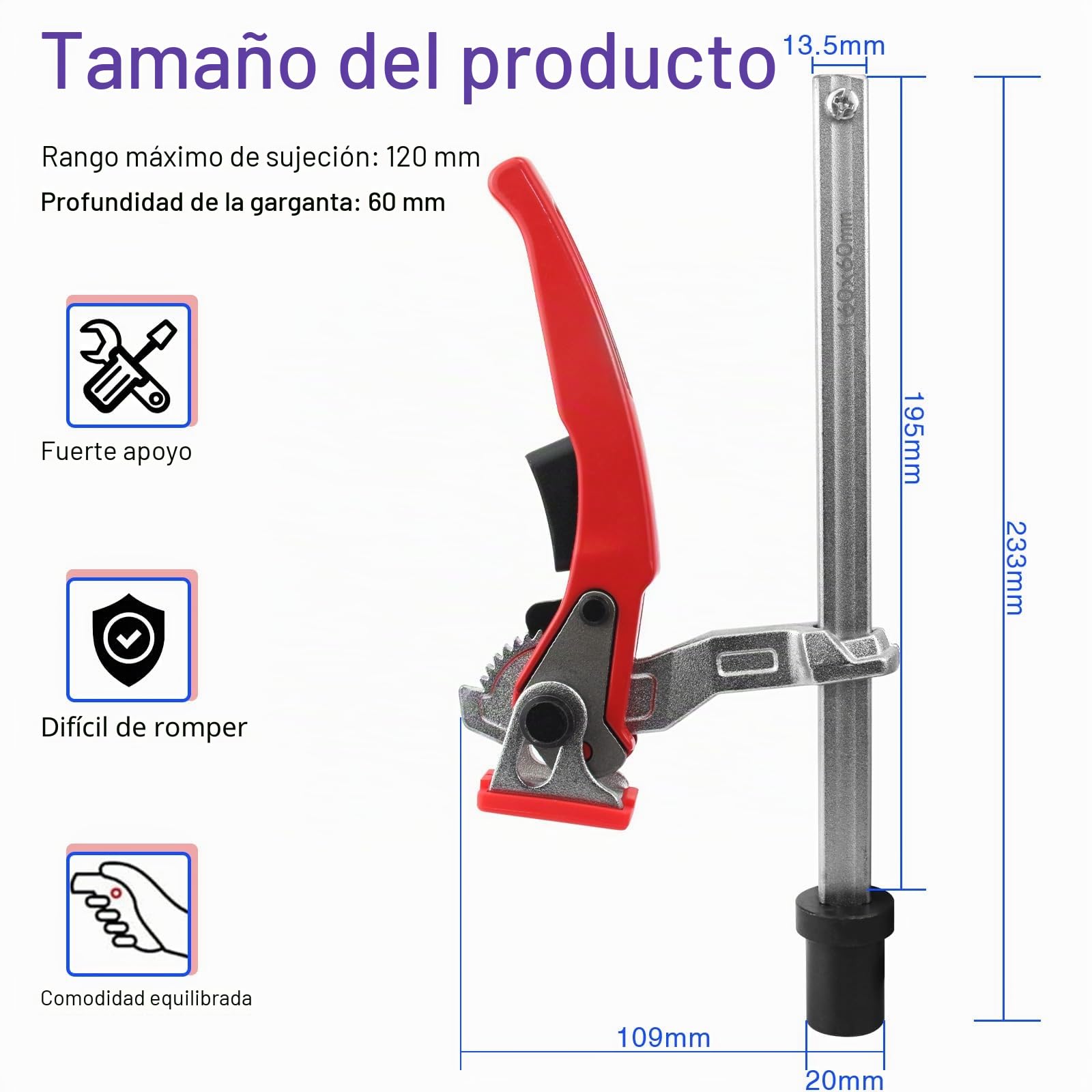 BIGP 2 Abrazaderas de mesa de acero con mango de palanca, abrazadera de palanca de una sola mano para mesas multifuncionales, elemento de sujeción de 20 mm, rango de sujeción 160 mm, compatible con