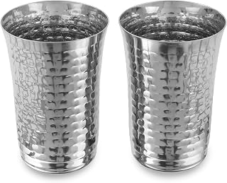 CRAFTONE Stainless Steel Big Water Lassi Glass Set of 2, Jumbo Hammered Glass Ideal for Drinking Water, Lassi, Juice Multipurpose Glasses (Capacity Each glass :- 20 Oz)