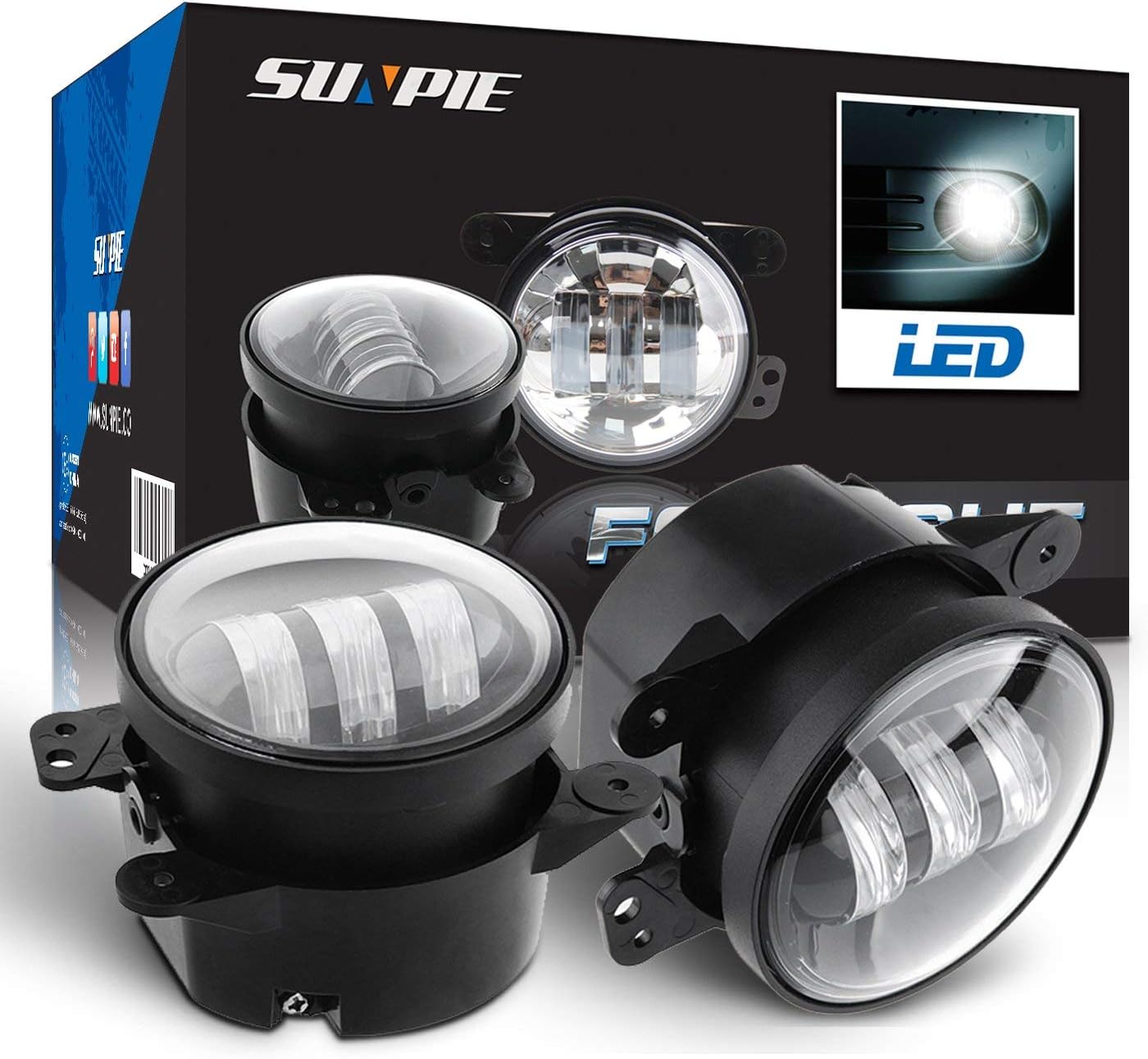 SUNPIE Round 4 inch LED Fog Lights for 1997-2018 J eep Wrangler JK TJ LJ Fog Lamps