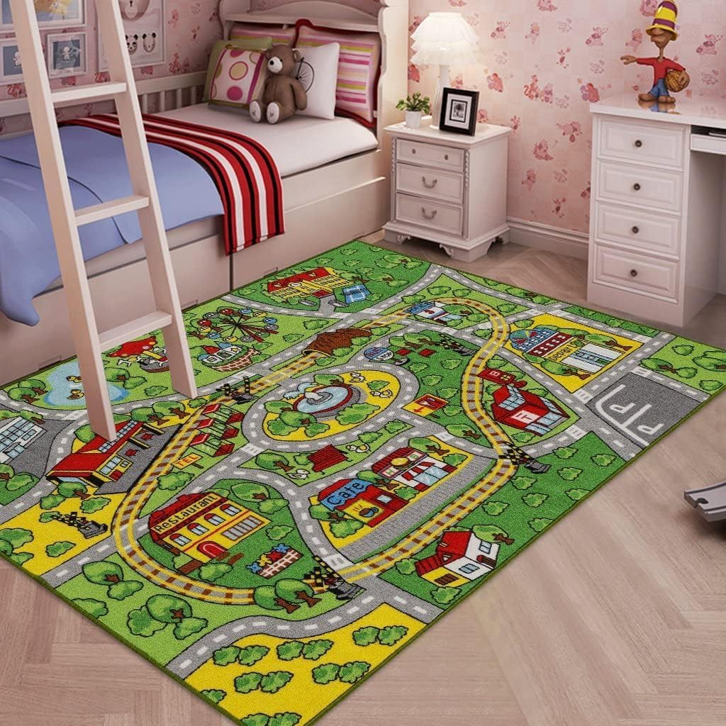 Jackson Large Kid Rug for Toy Cars,Car Rug Carpet with Non-Slip Backing, 52"x 74" Car Rug Play Mat for Kidrooms,Playroom and Classroom,Safe and Fun Play Rug for Boys and Girls