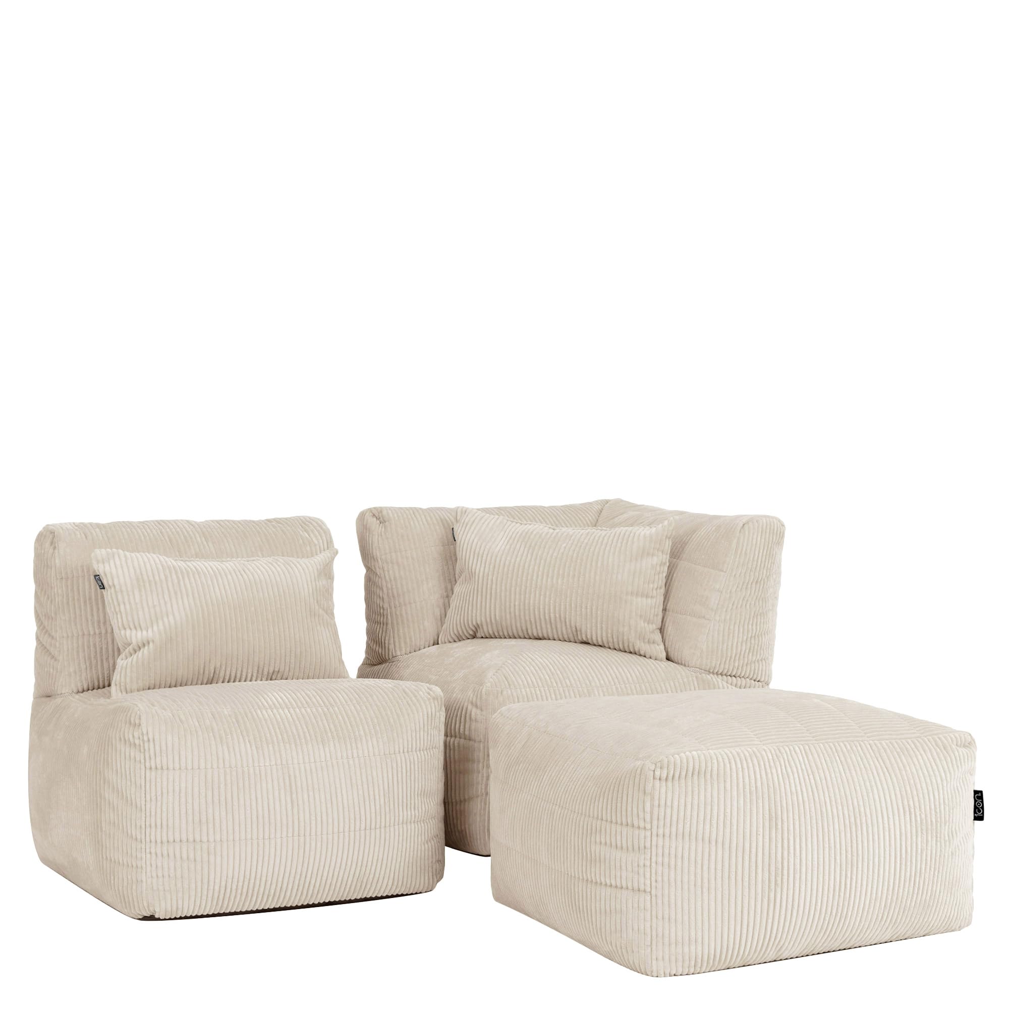 icon Noa Bean Bag Sofa, Beige, 3 Seater, Corduroy Modular Boneless Sofa, Bean Bag with Filling Included, Living Room, Living Room Furniture